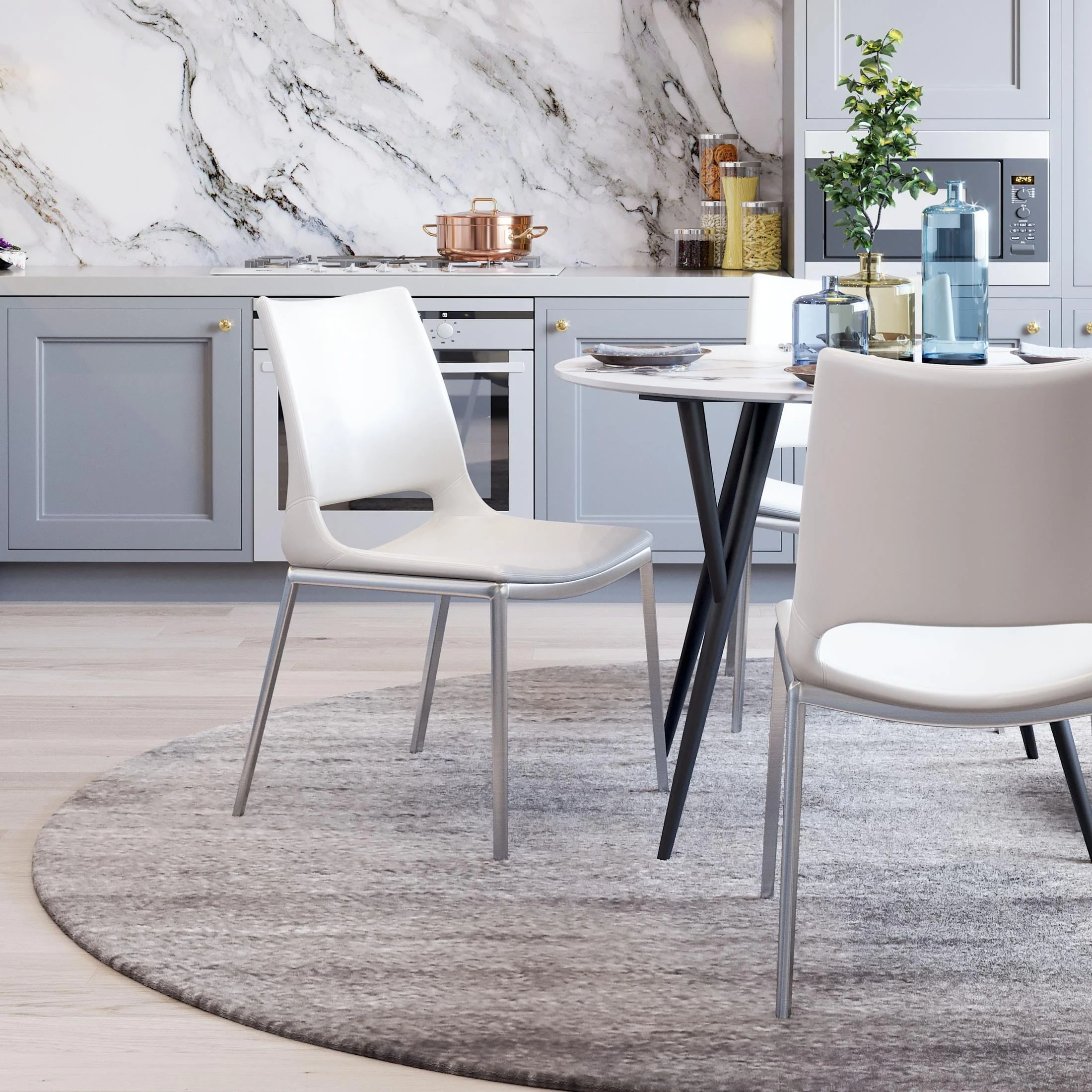 Ace Dining Chair (Set of 2) White & Silver - Image 2