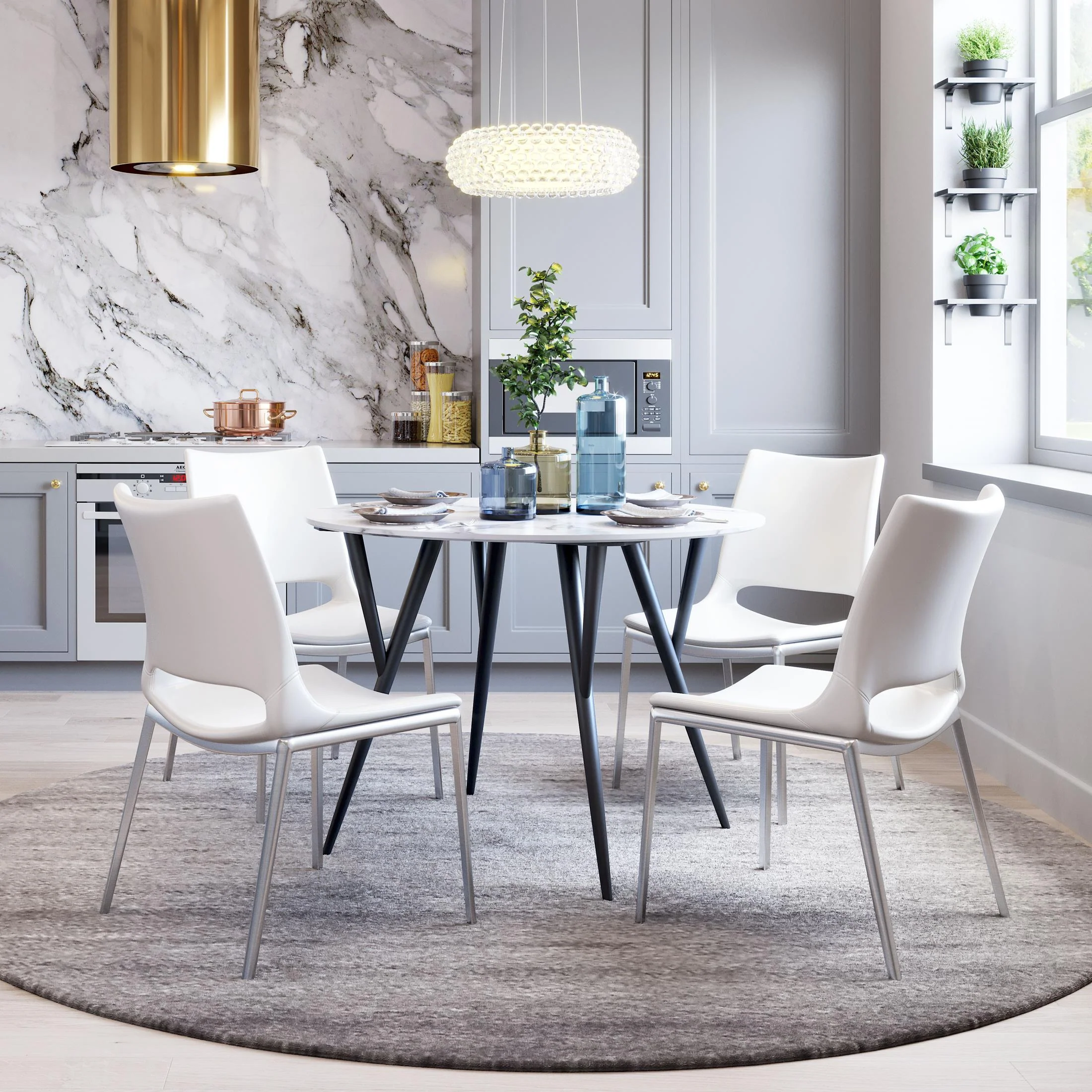 Ace Dining Chair (Set of 2) White & Silver - Image 4