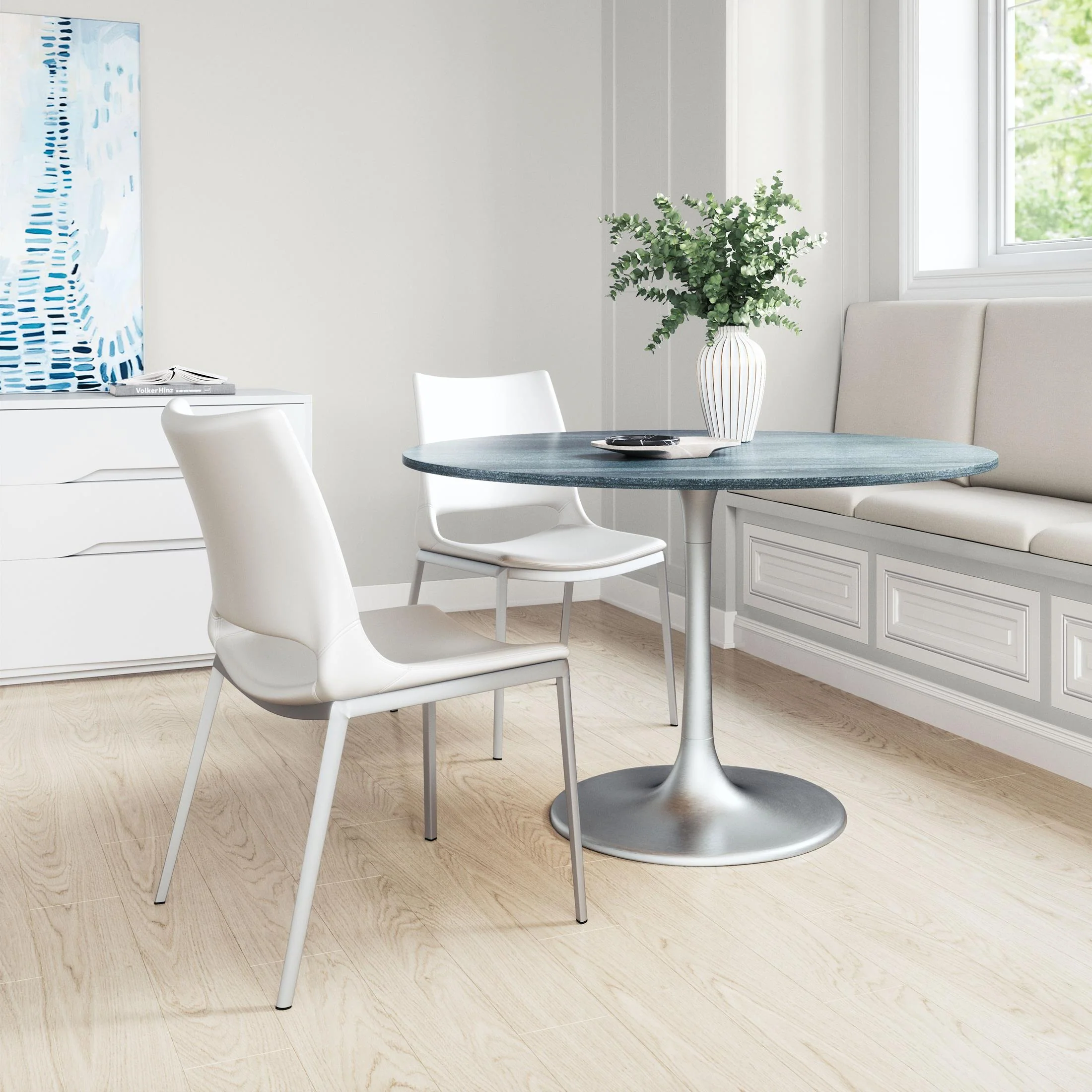 Ace Dining Chair (Set of 2) White & Silver - Image 5