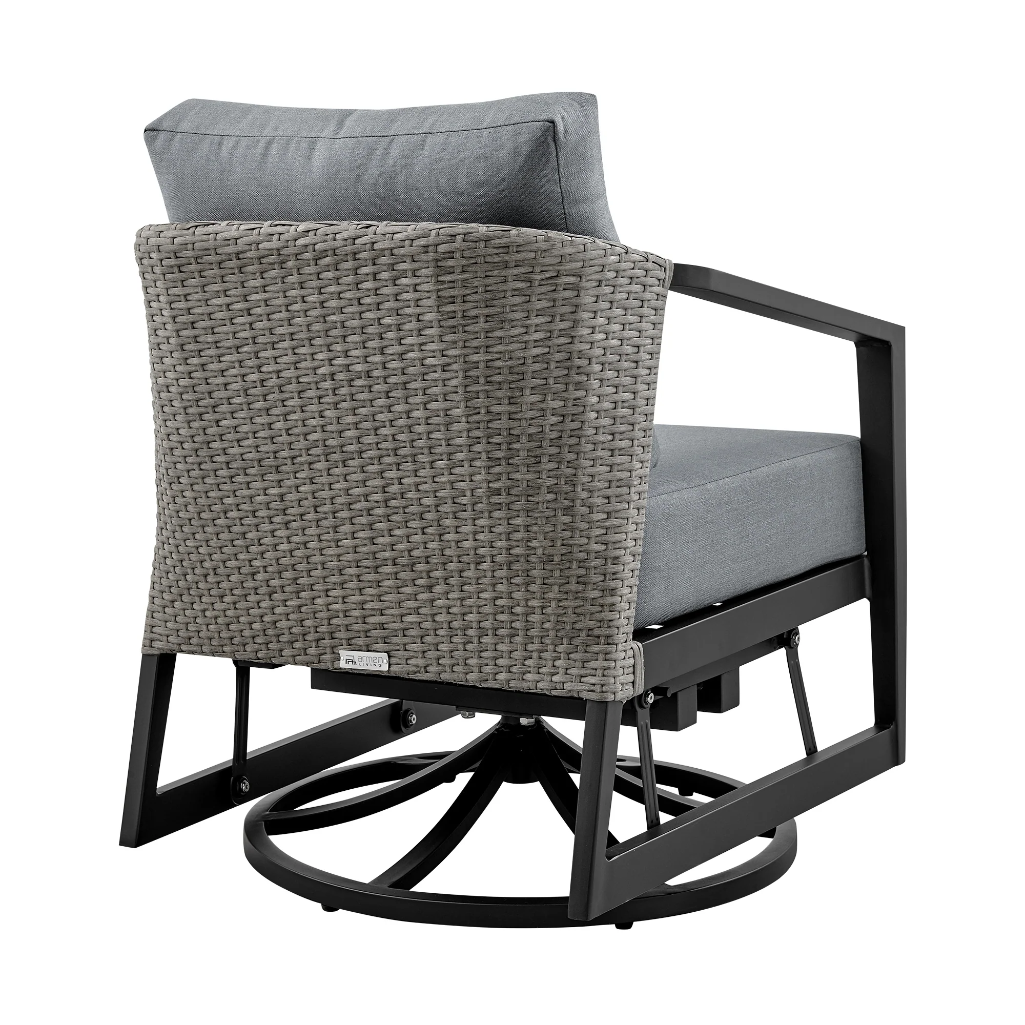 Aileen 3 Piece Patio Outdoor Swivel Seating Set in Black Aluminum with Gray Wicker and Cushions - Image 3