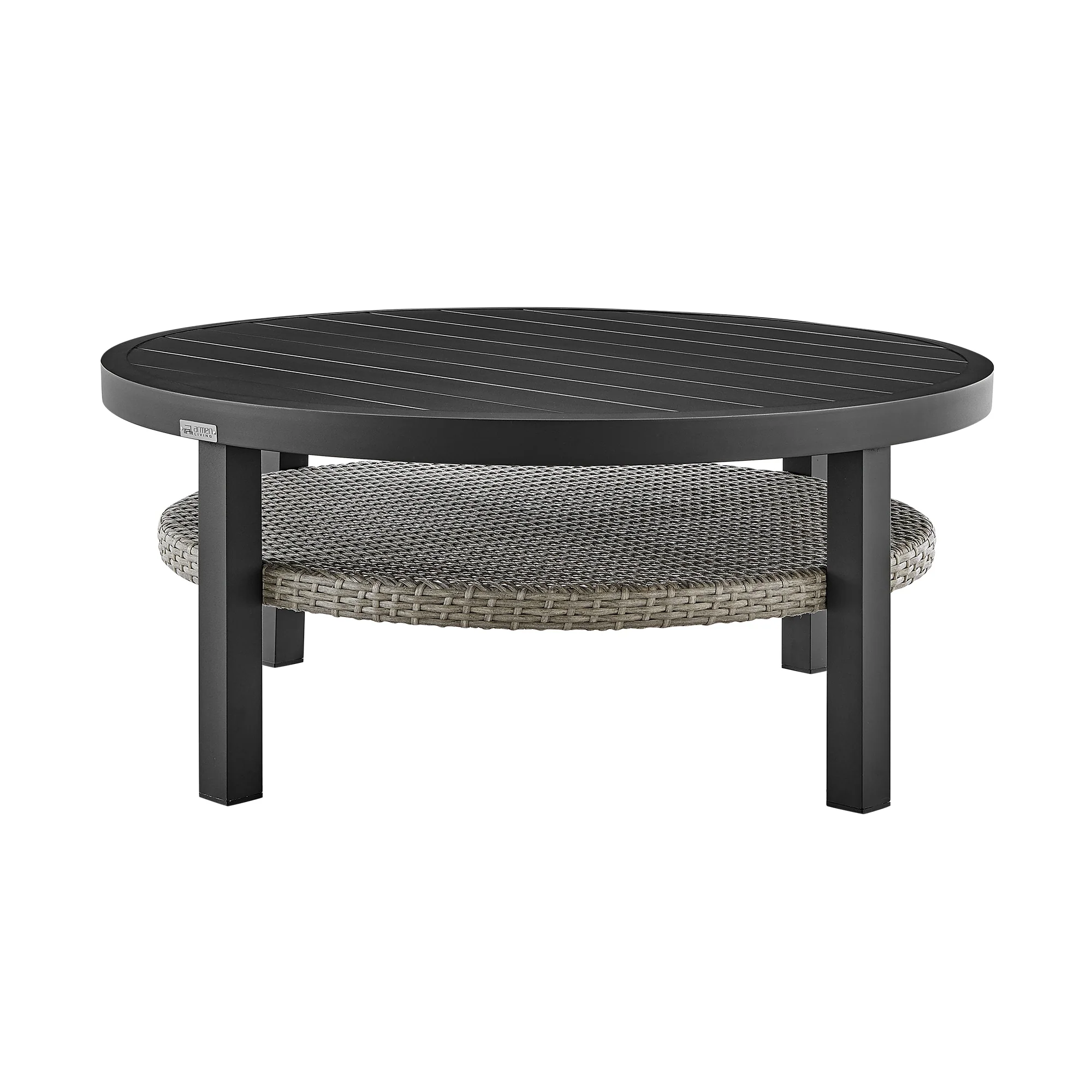 Aileen 3 Piece Patio Outdoor Swivel Seating Set in Black Aluminum with Gray Wicker and Cushions - Image 4