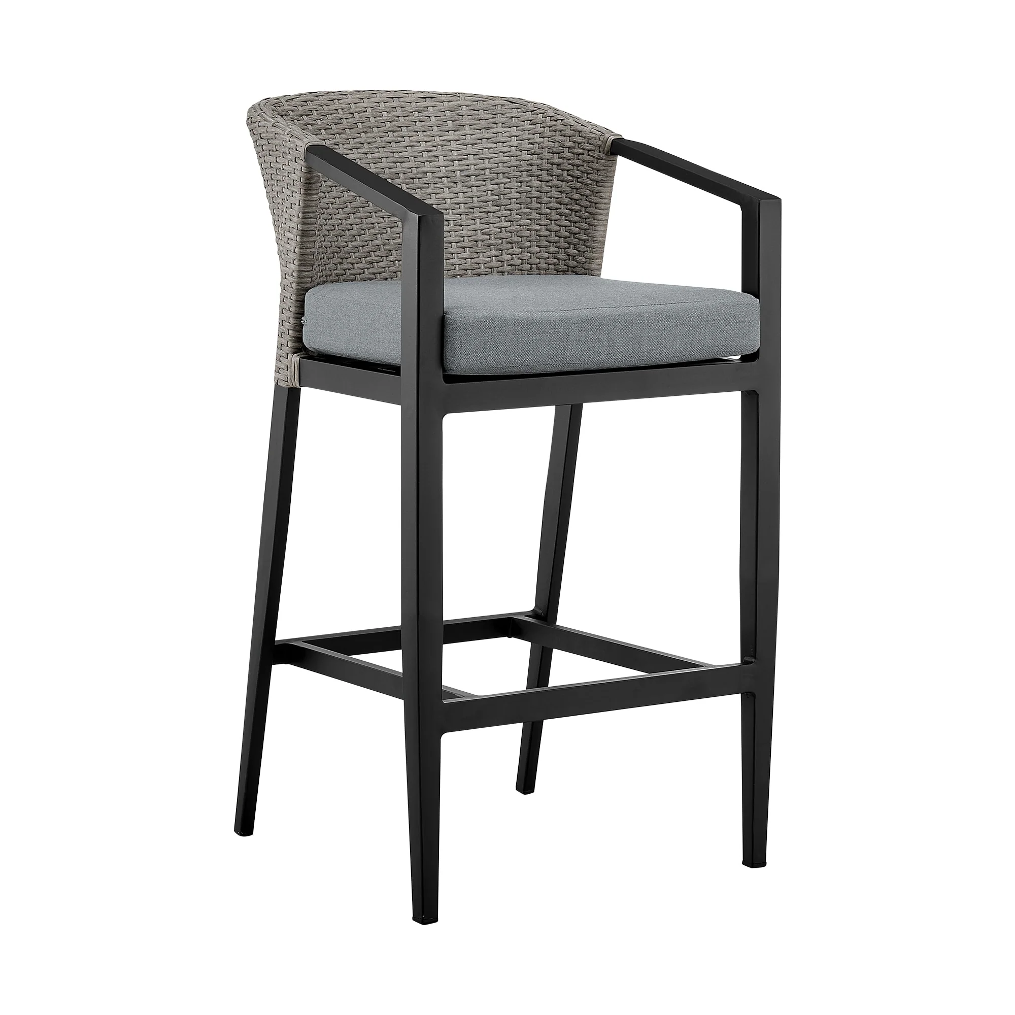 Aileen Outdoor Patio 5-Piece Bar Table Set in Aluminum with Gray Cushions - Image 2