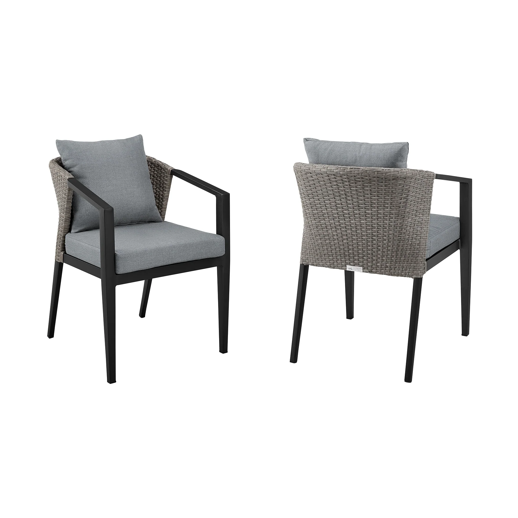 Aileen Outdoor Patio Dining Chairs in Aluminum and Wicker with Gray Cushions (Set of 2) - Image 2