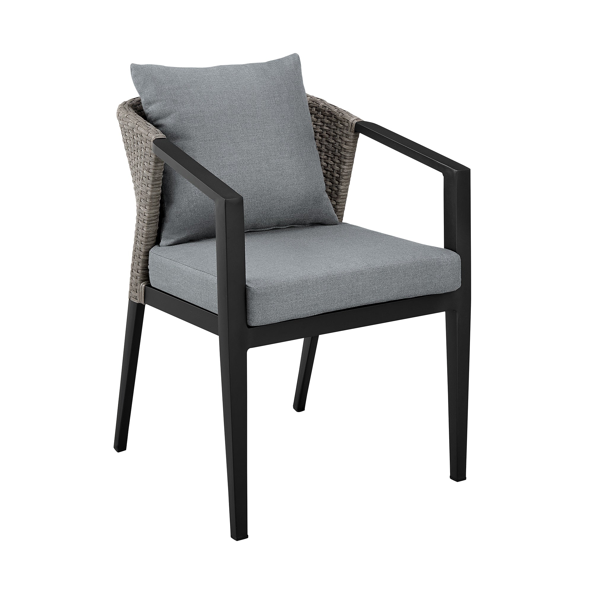 Aileen Outdoor Patio Dining Chairs in Aluminum and Wicker with Gray Cushions (Set of 2) - Image 3