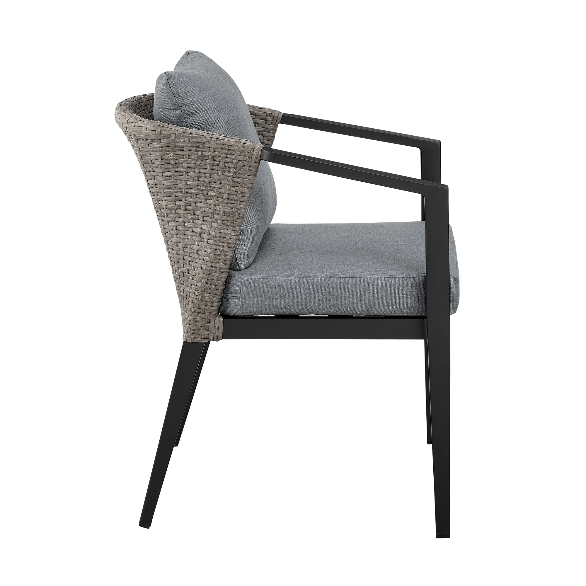 Aileen Outdoor Patio Dining Chairs in Aluminum and Wicker with Gray Cushions (Set of 2) - Image 4