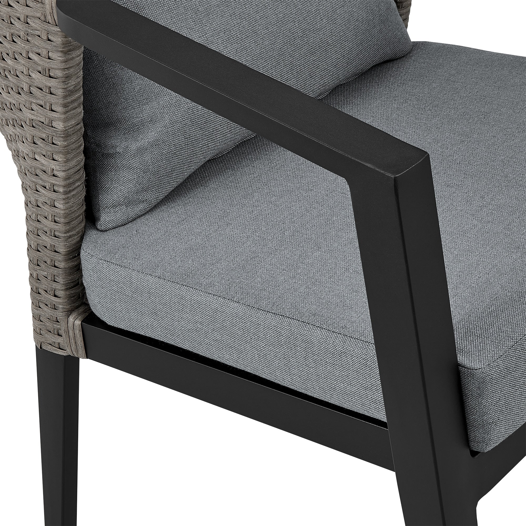 Aileen Outdoor Patio Dining Chairs in Aluminum and Wicker with Gray Cushions (Set of 2) - Image 7