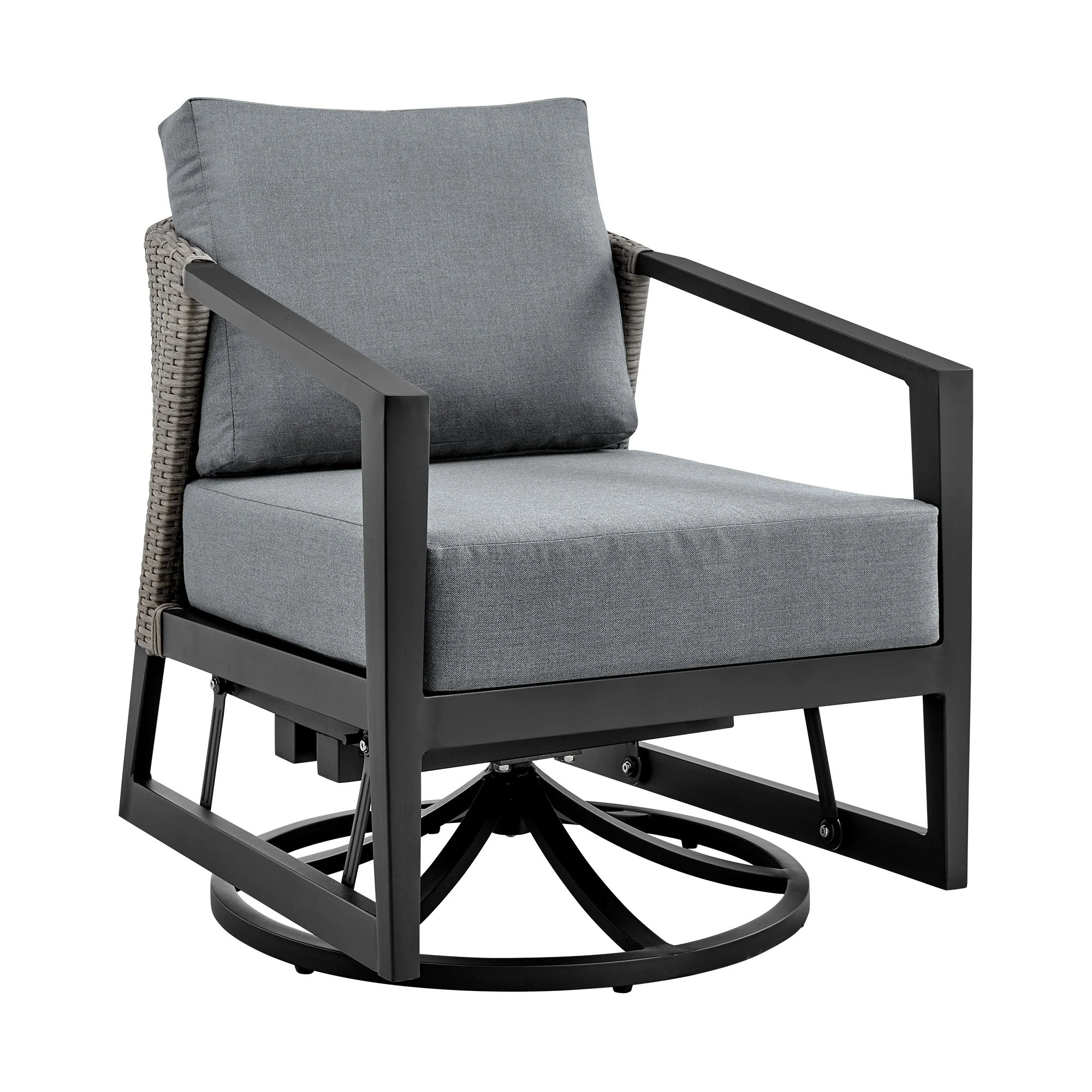 Aileen Outdoor Patio Swivel Lounge Chair in Aluminum with Gray Cushions - Image 2