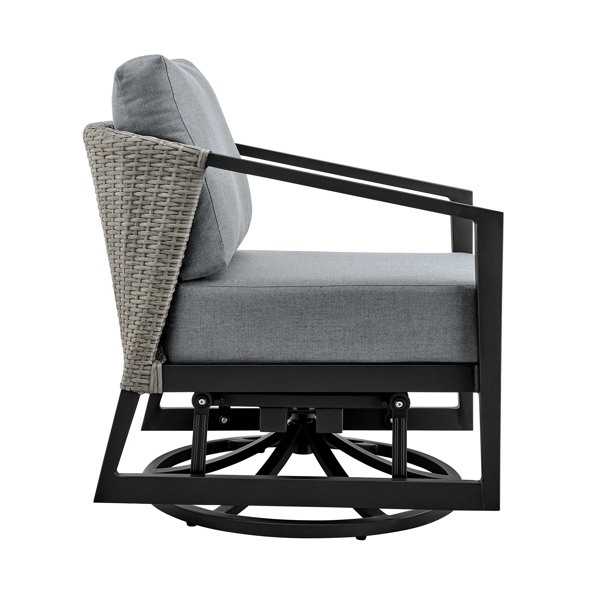 Aileen Outdoor Patio Swivel Lounge Chair in Aluminum with Gray Cushions - Image 3
