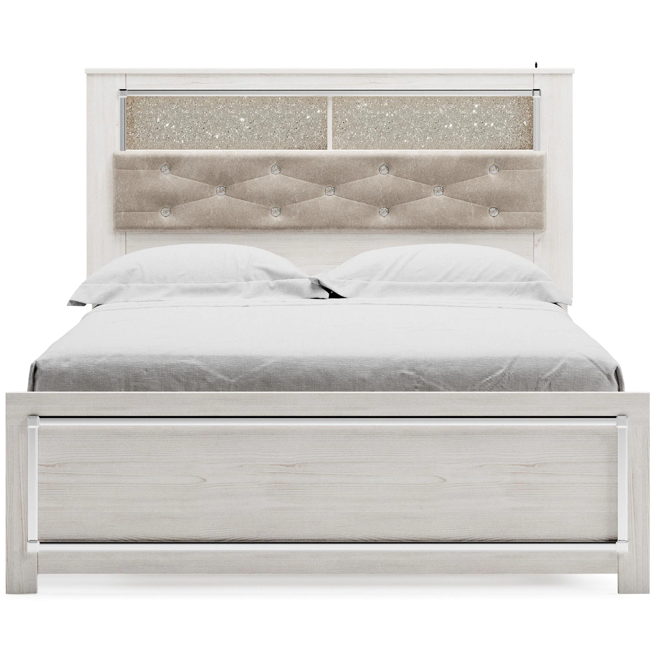 Altyra King Panel Bed with Upholstered Bookcase Headboard - Image 3