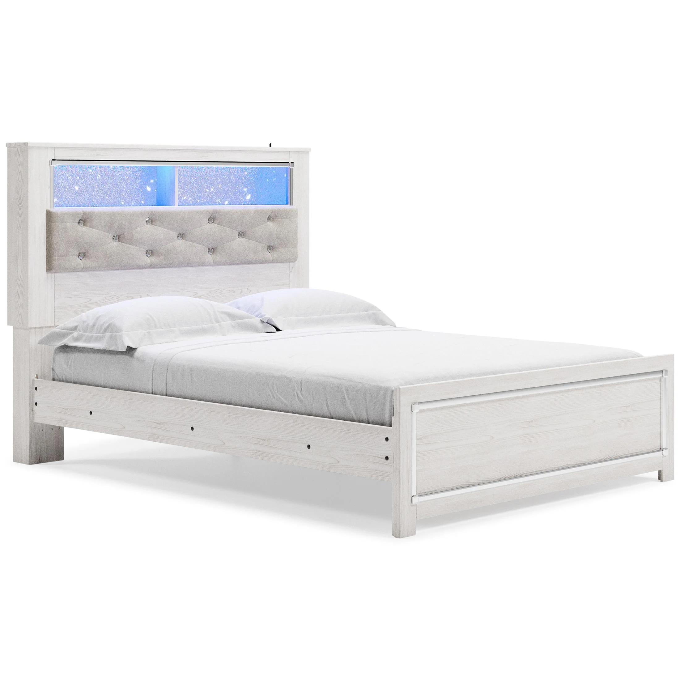 Altyra King Panel Bed with Upholstered Bookcase Headboard - Image 4