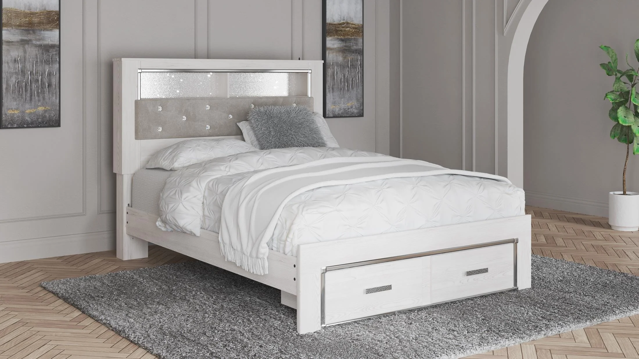 Ashley Altyra Queen Upholstered Bookcase Bed with Storage - Image 2