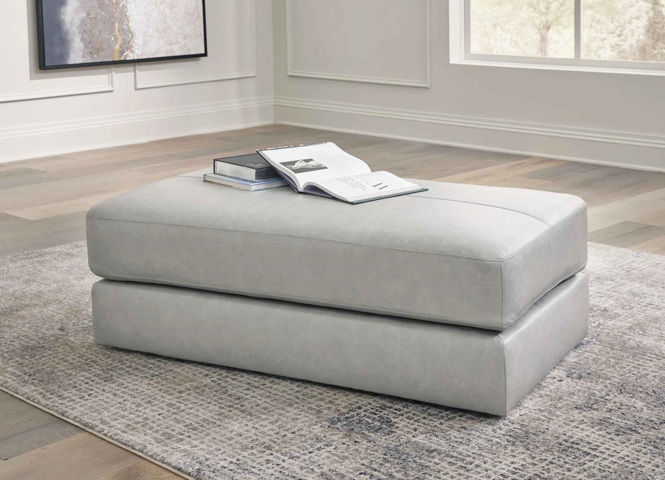 Amiata Oversized Leather Accent Ottoman - Image 7