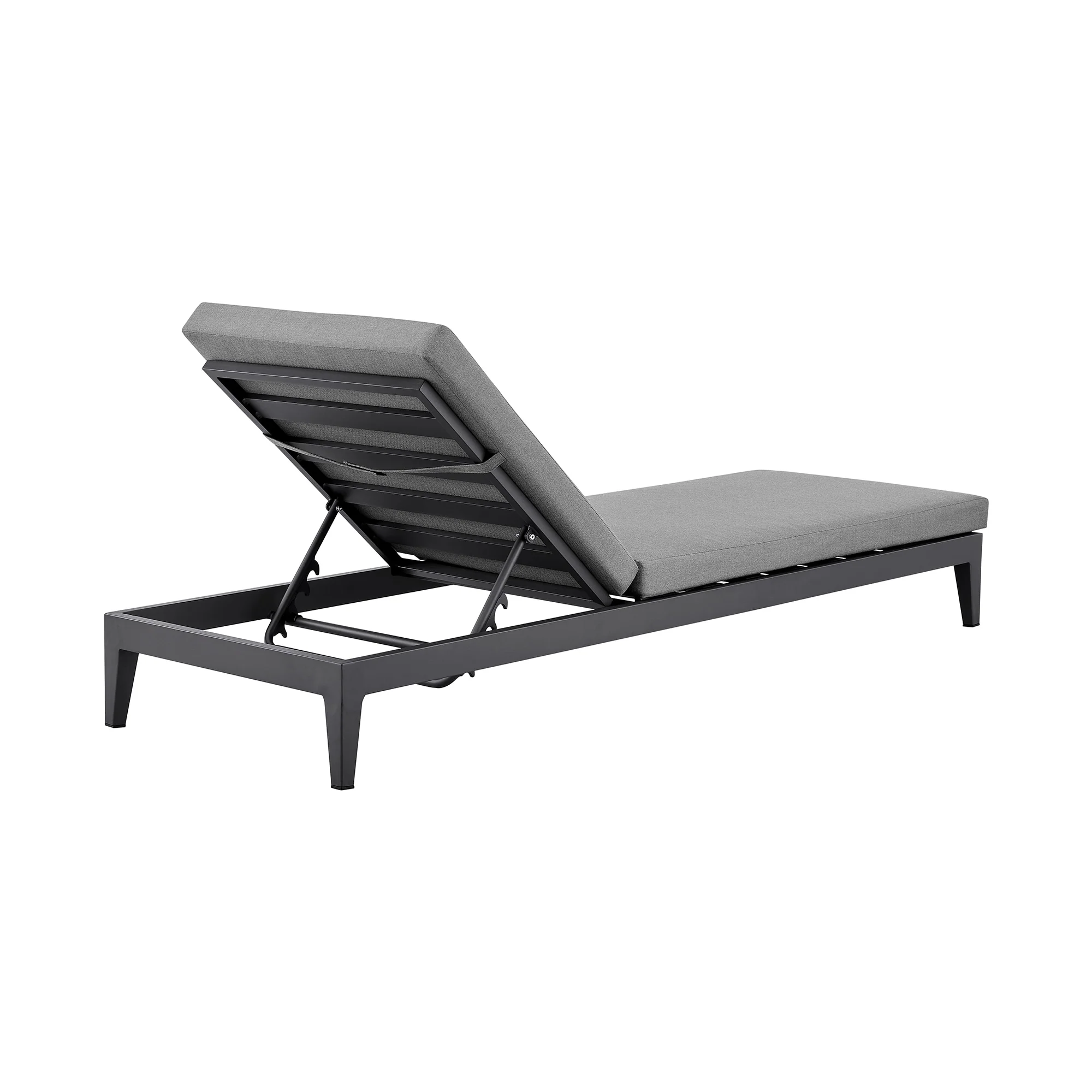 Argiope Outdoor Patio Adjustable Chaise Lounge Chair in Aluminum with Gray Cushions - Image 4