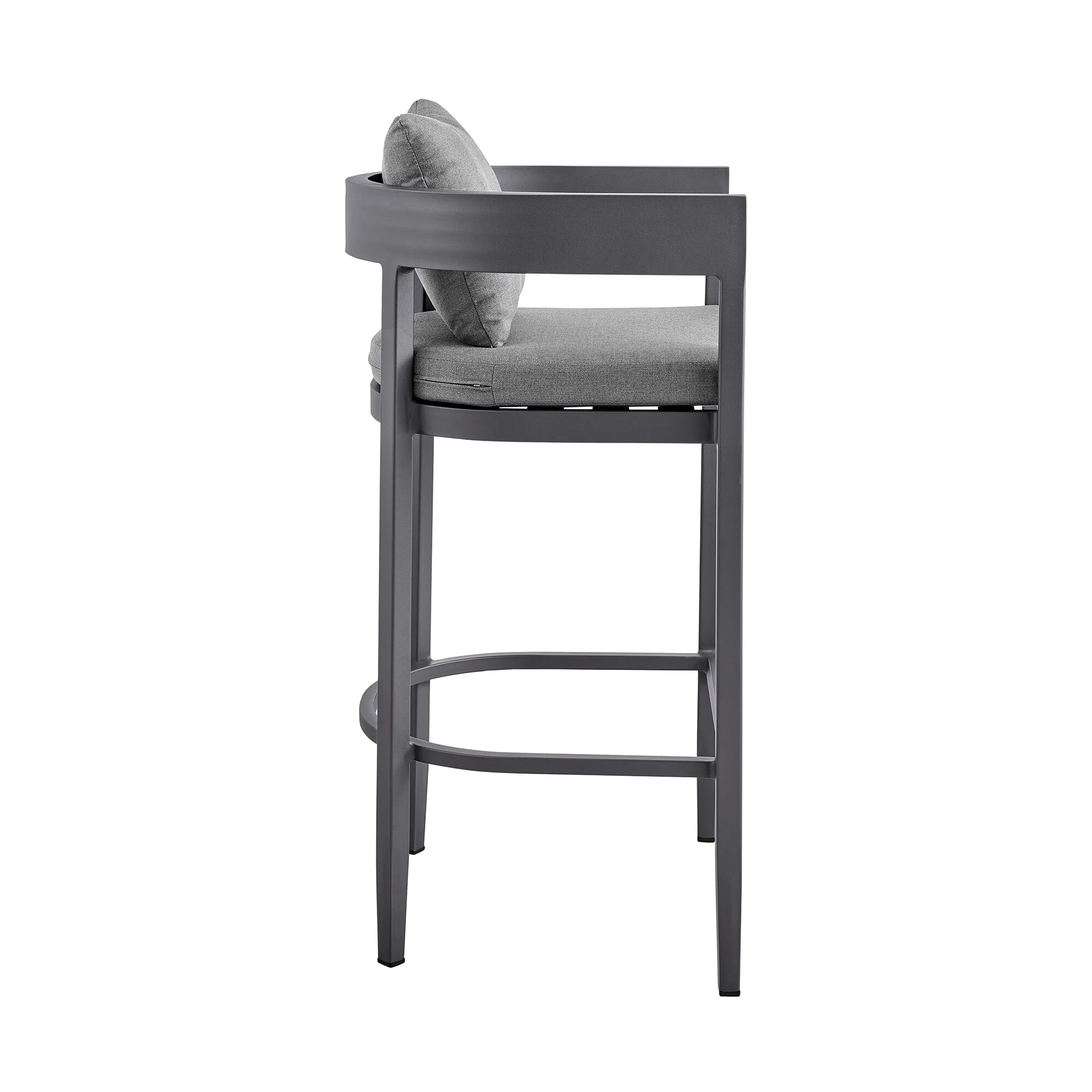 Argiope Outdoor Patio Counter Height Bar Stool in Aluminum with Gray Cushions - Image 3
