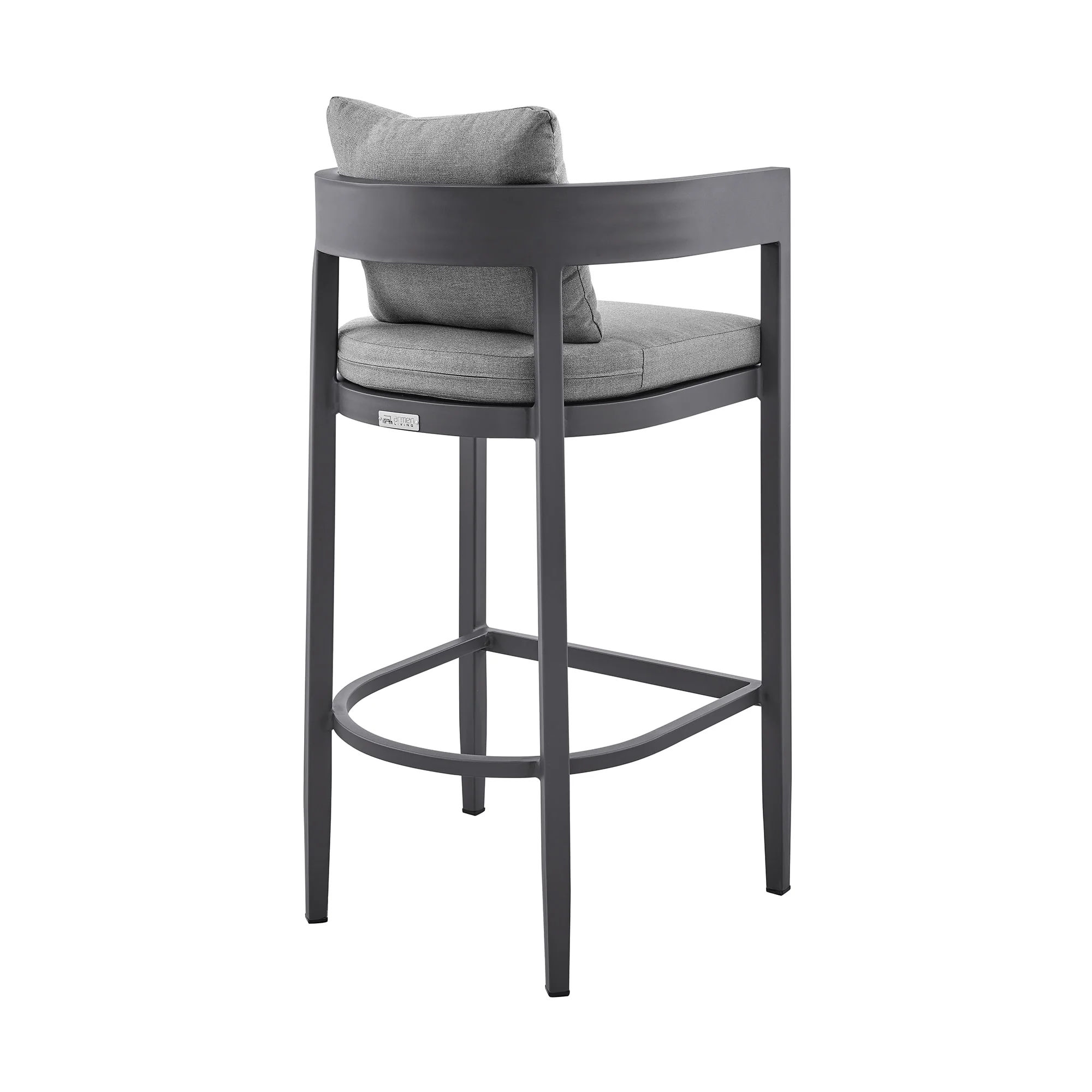 Argiope Outdoor Patio Counter Height Bar Stool in Aluminum with Gray Cushions - Image 4