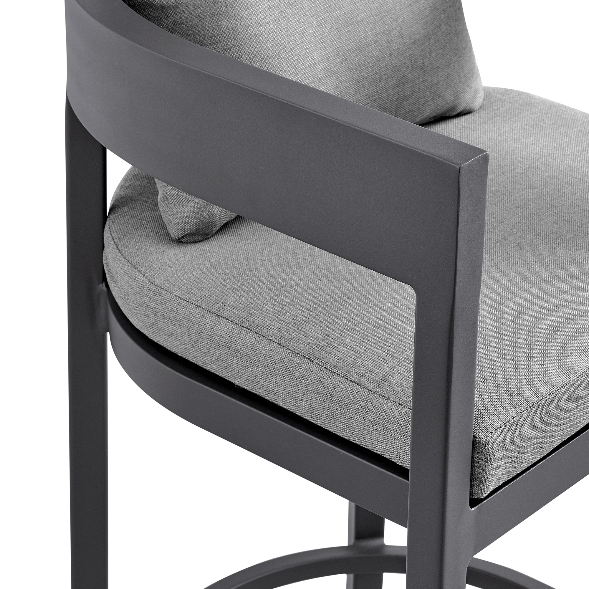 Argiope Outdoor Patio Counter Height Bar Stool in Aluminum with Gray Cushions - Image 6