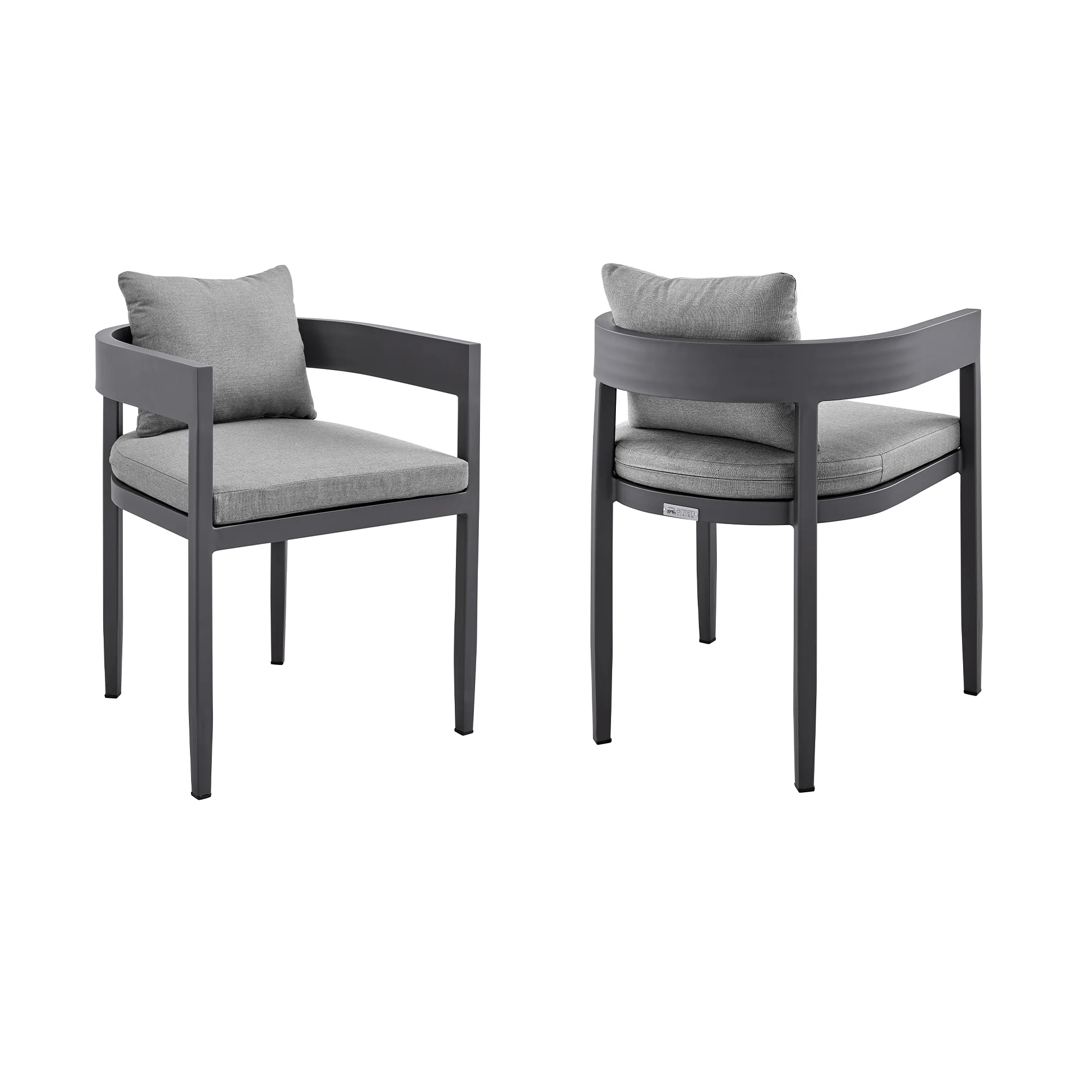 Argiope Outdoor Patio Dining Chairs in Aluminum with Gray Cushions (Set of 2) - Image 2