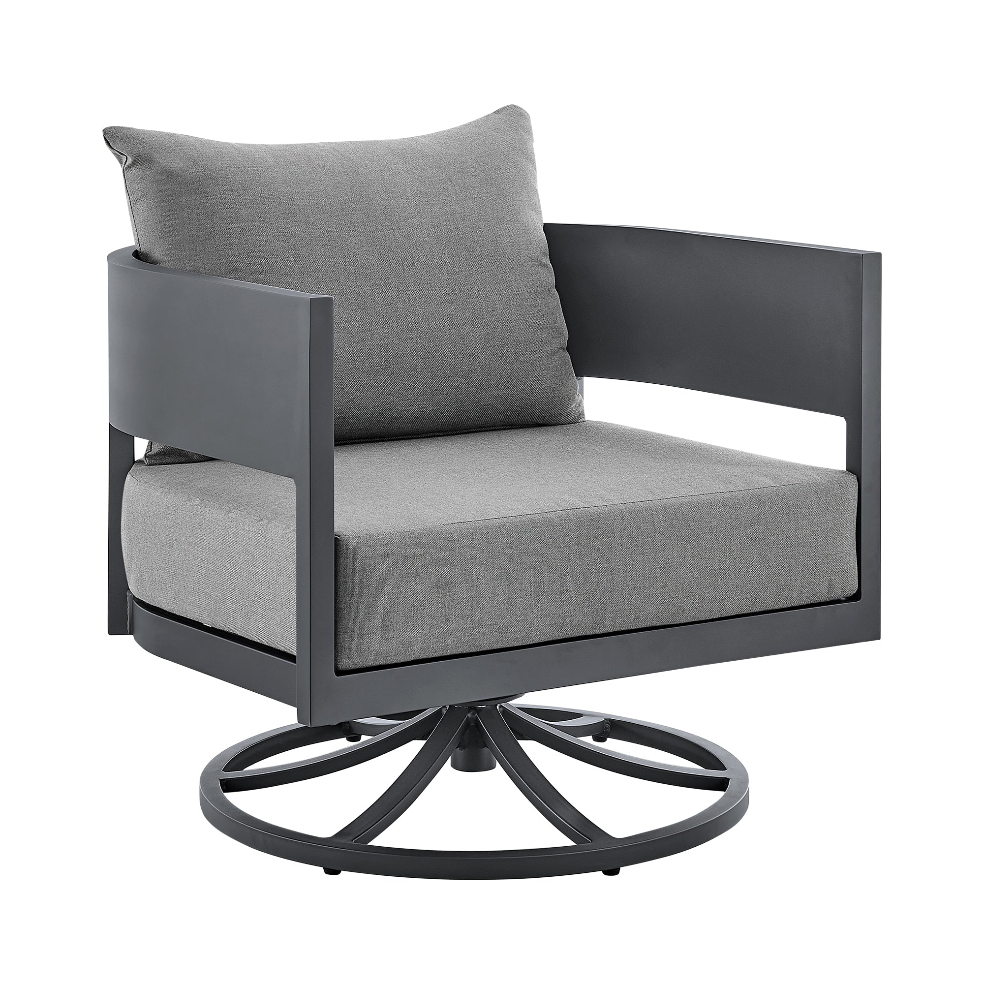 Argiope Outdoor Patio Swivel Rocking Chair in Gray Aluminum with Cushions - Image 2