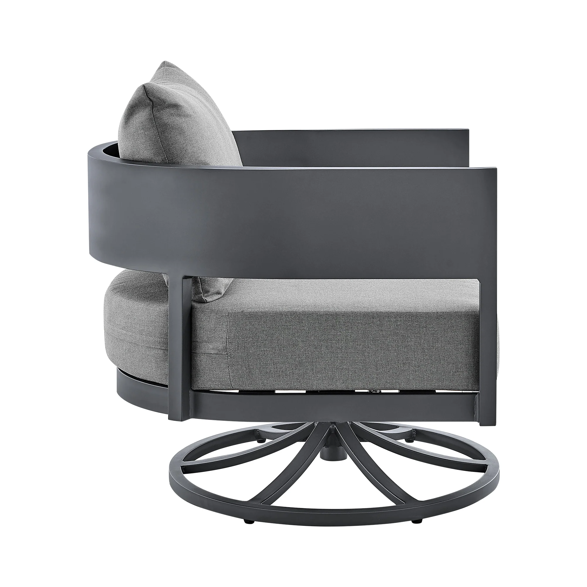 Argiope Outdoor Patio Swivel Rocking Chair in Gray Aluminum with Cushions - Image 3