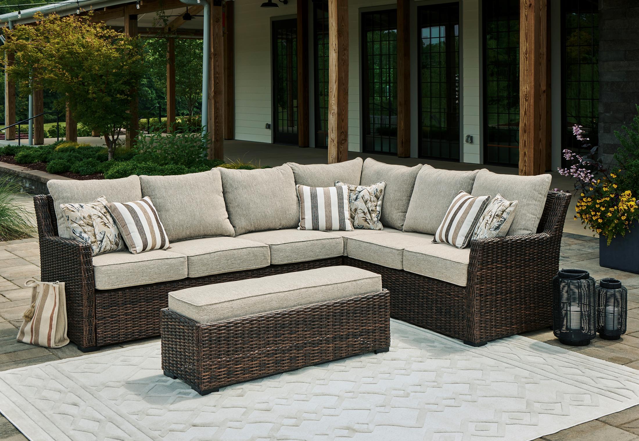 Ashley Brook Ranch Outdoor Sofa Sectional and Bench with Cushion - Image 2
