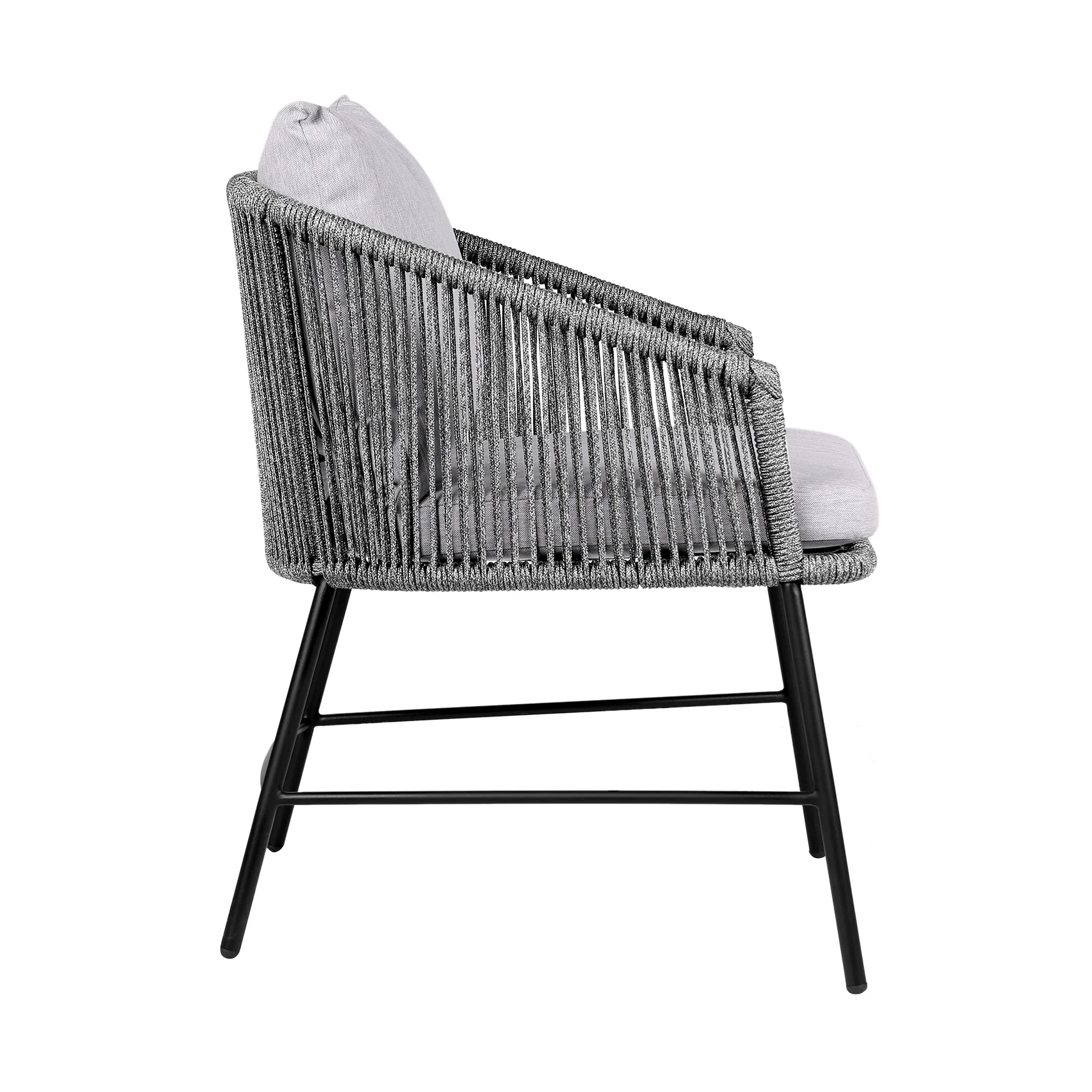 Calica Outdoor Patio Dining Chair in Black Metal and Gray Rope - Image 3