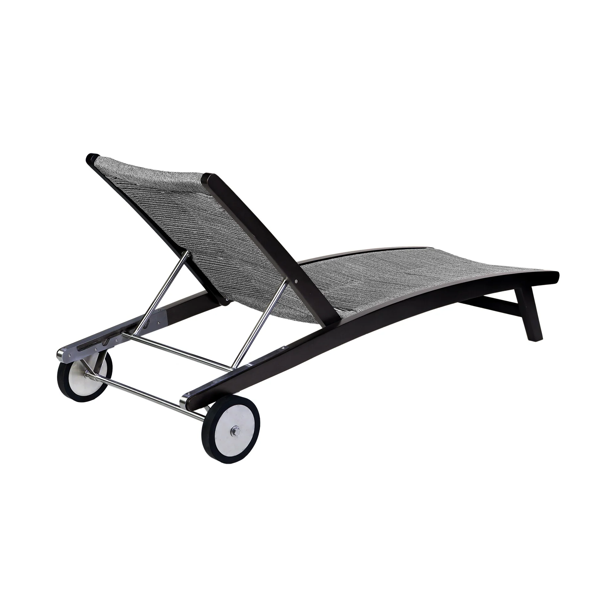 Chateau Outdoor Patio Adjustable Chaise Lounge Chair in Eucalyptus Wood and Gray Rope - Image 4