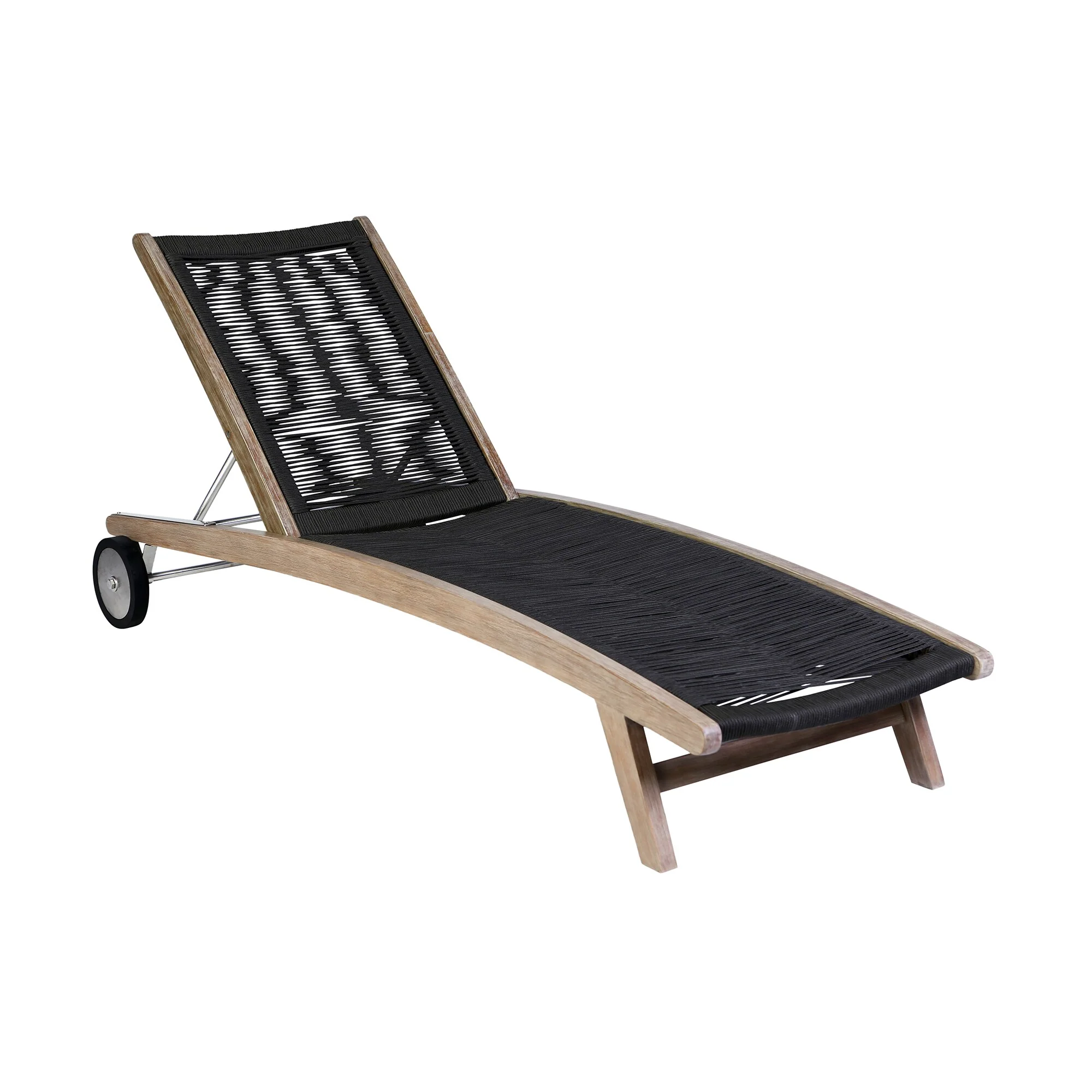 Chateau Outdoor Patio Adjustable Chaise Lounge Chair in Eucalyptus Wood and Gray Rope - Image 9