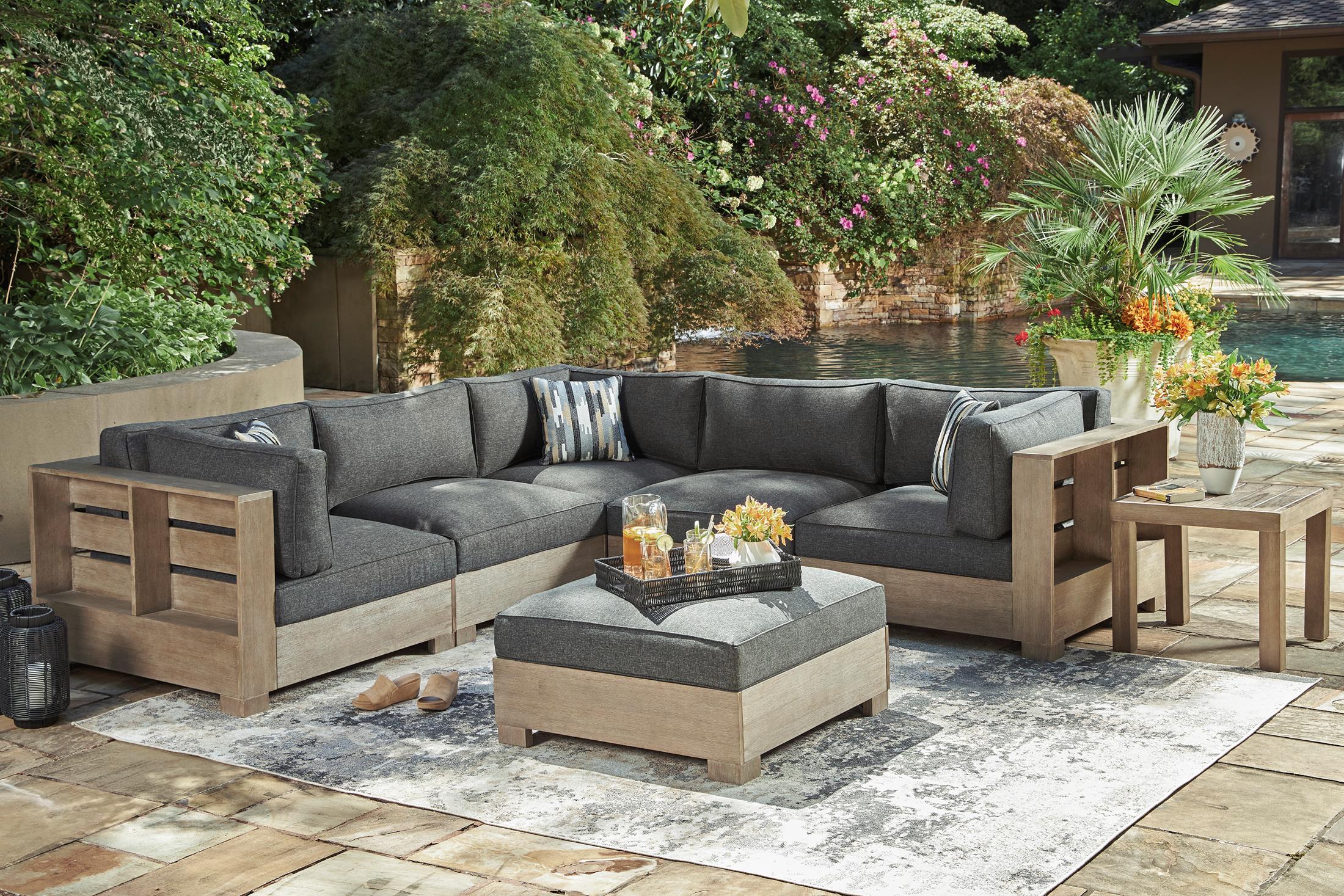 Ashley Citrine Park Outdoor Patio Ottoman with Cushion - Image 2
