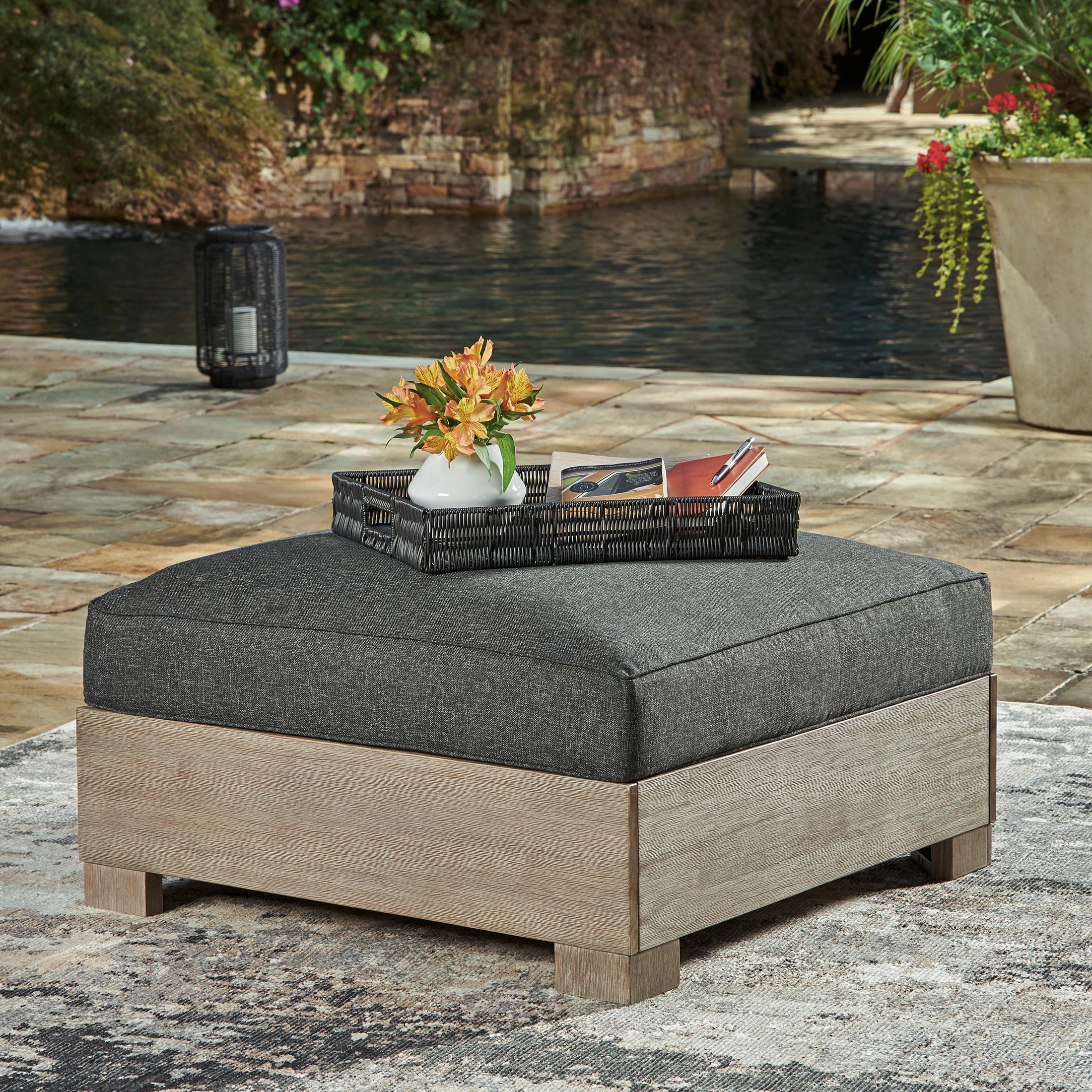 Ashley Citrine Park Outdoor Patio Ottoman with Cushion - Image 3