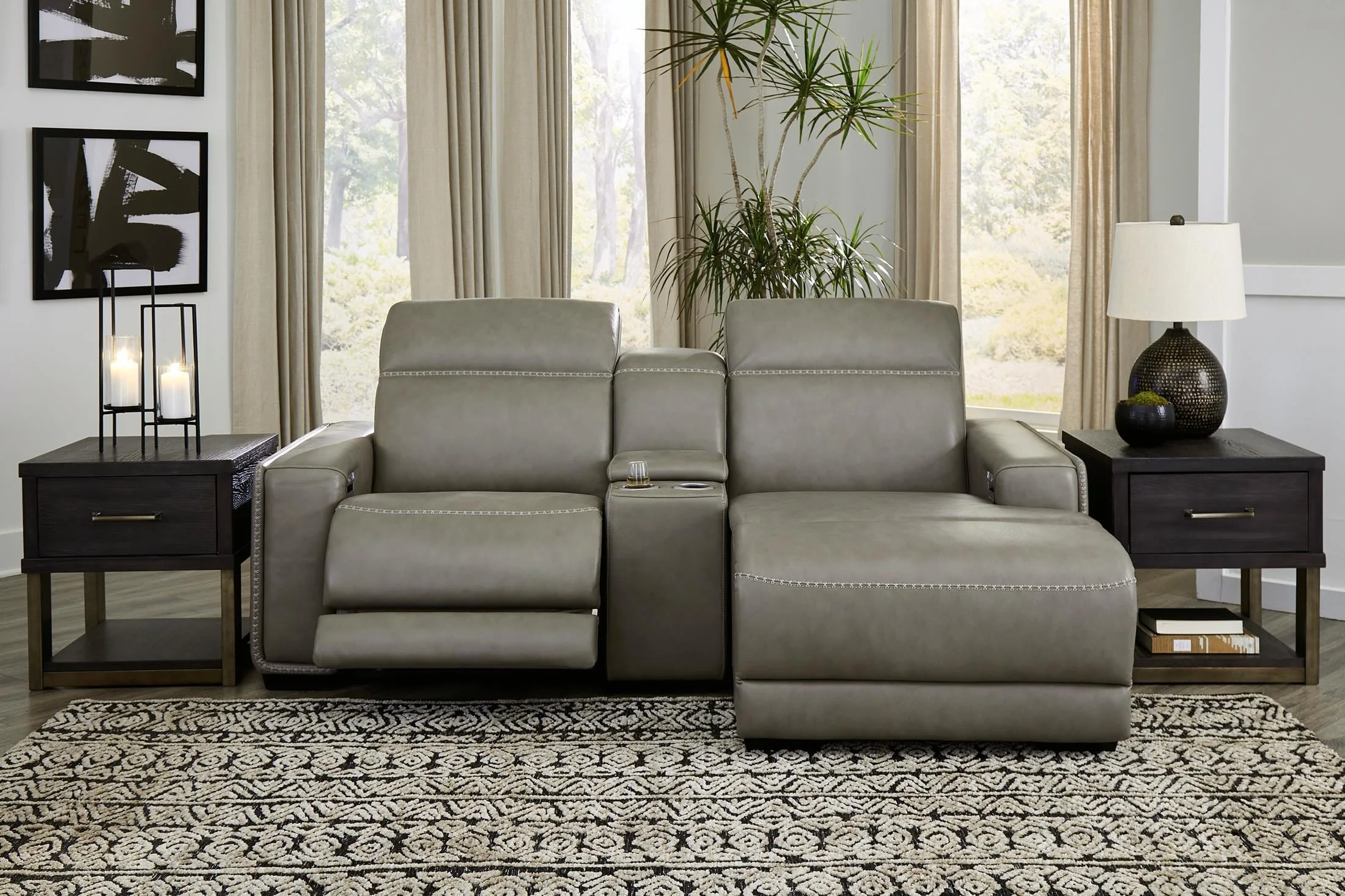 Correze 3-Piece Dual Power Leather Reclining Modular Sectional with Console and Chaise - Image 2