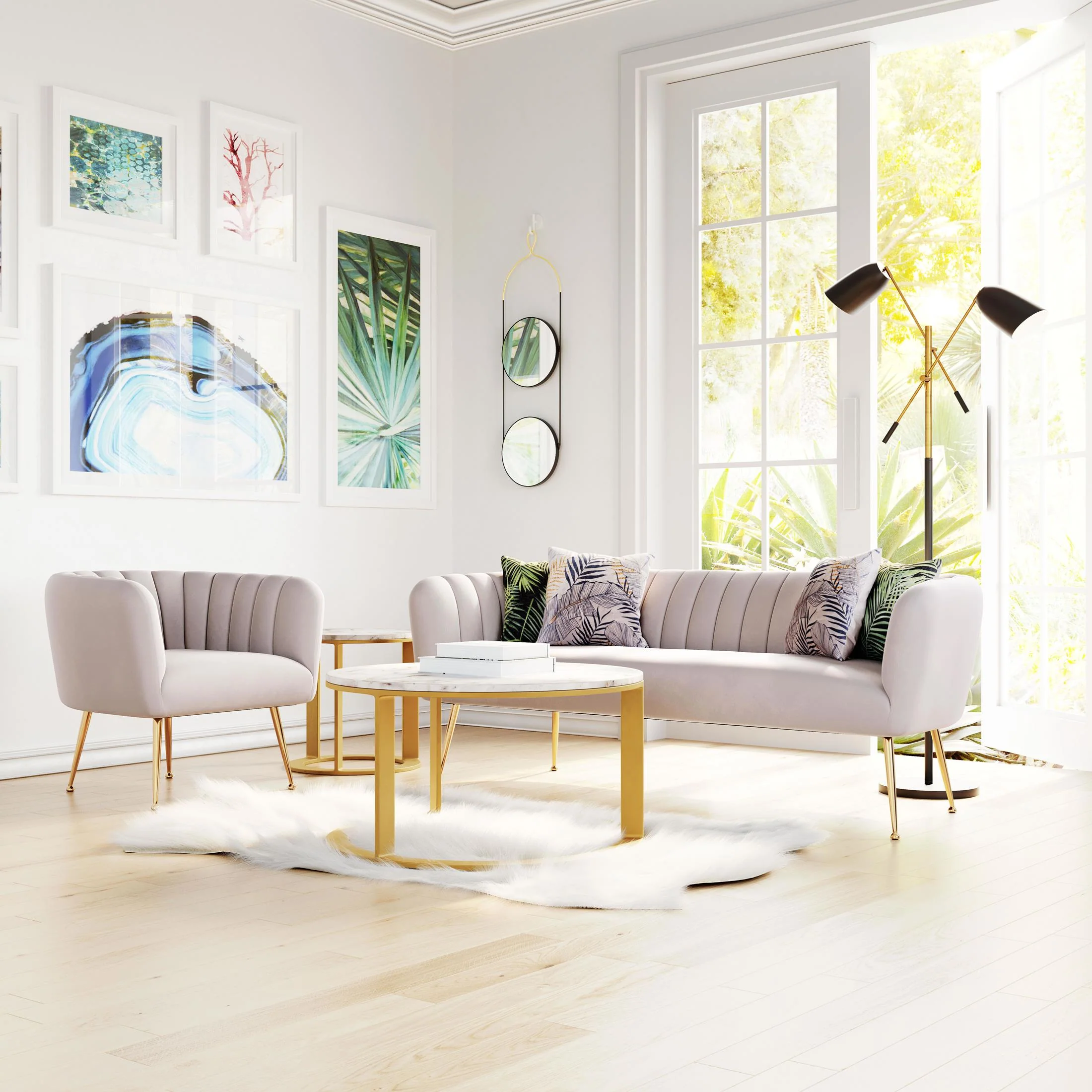 Deco Accent Chair Beige & Gold - Image 2