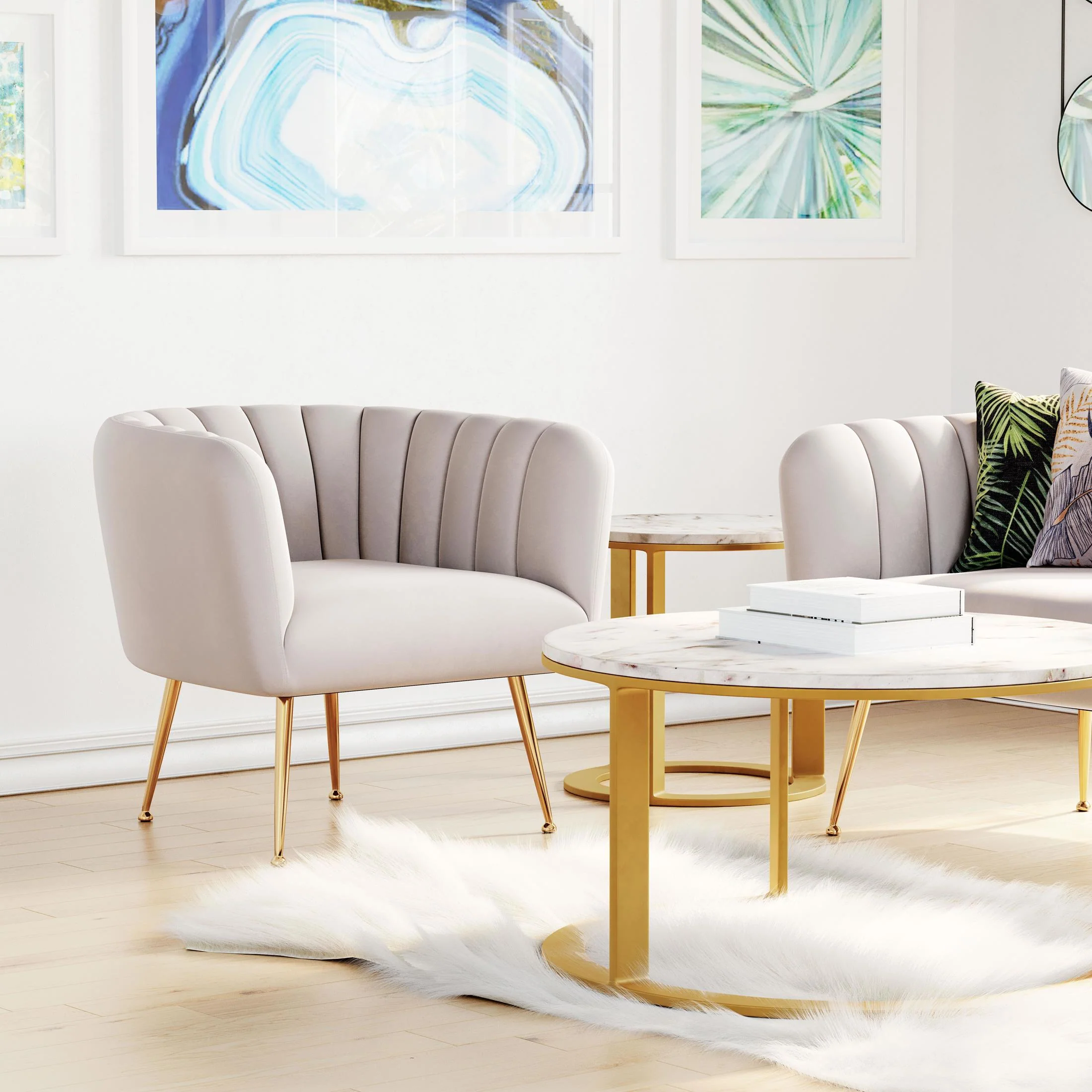 Deco Accent Chair Beige & Gold - Image 4