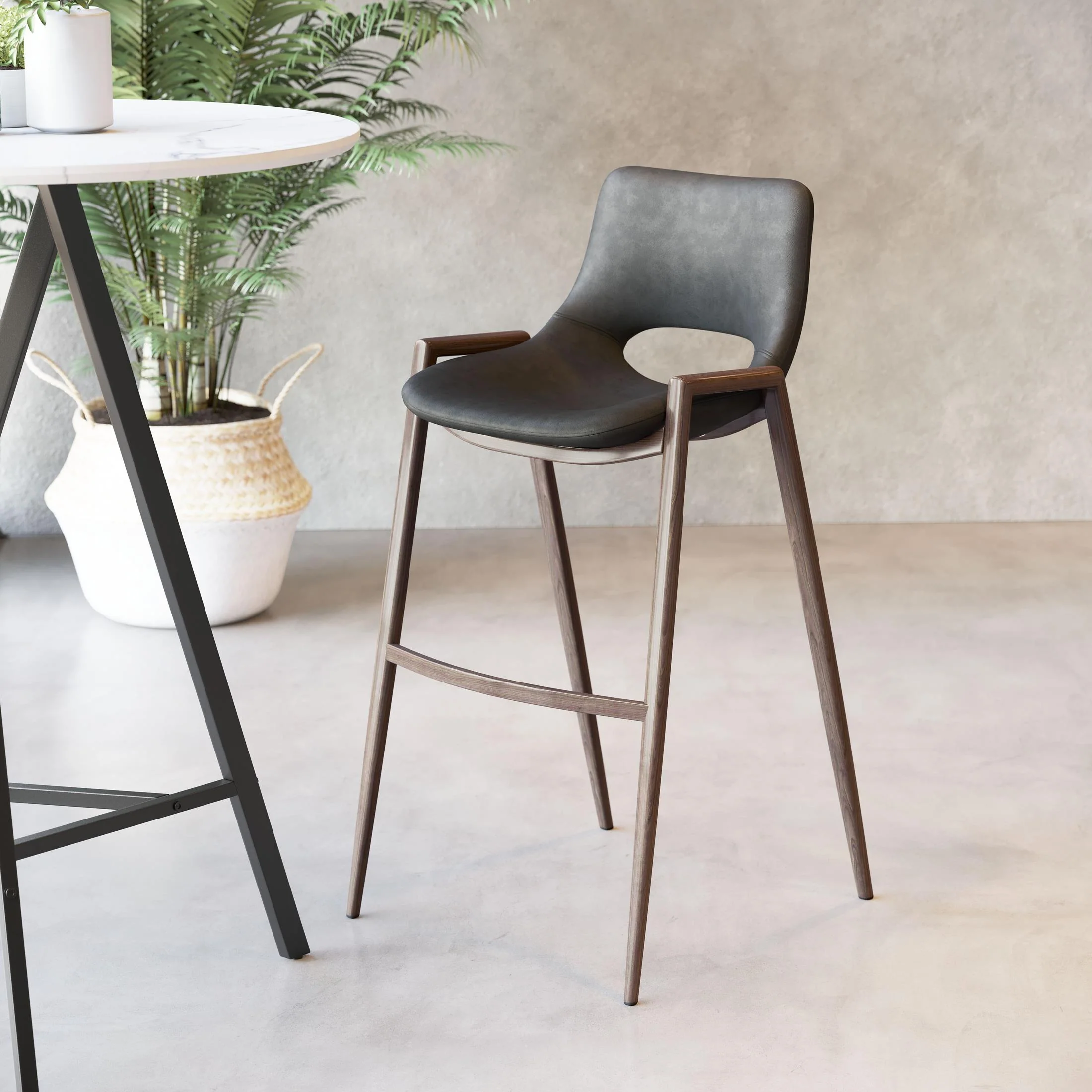 Desi Barstool (Set of 2) Black & Walnut - Image 2