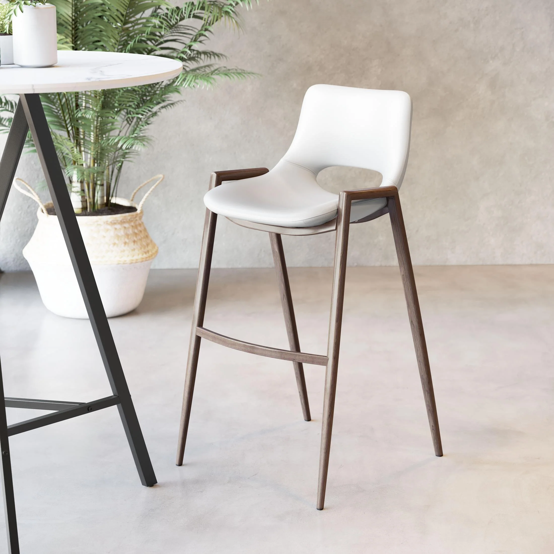 Desi Barstool (Set of 2) White & Walnut - Image 2