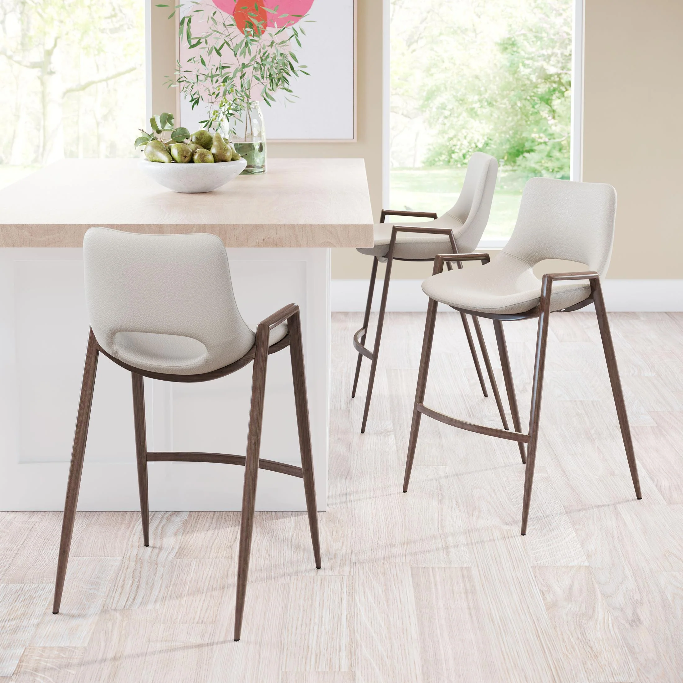 Desi Counter Stool (Set of 2) Beige & Walnut - Image 4