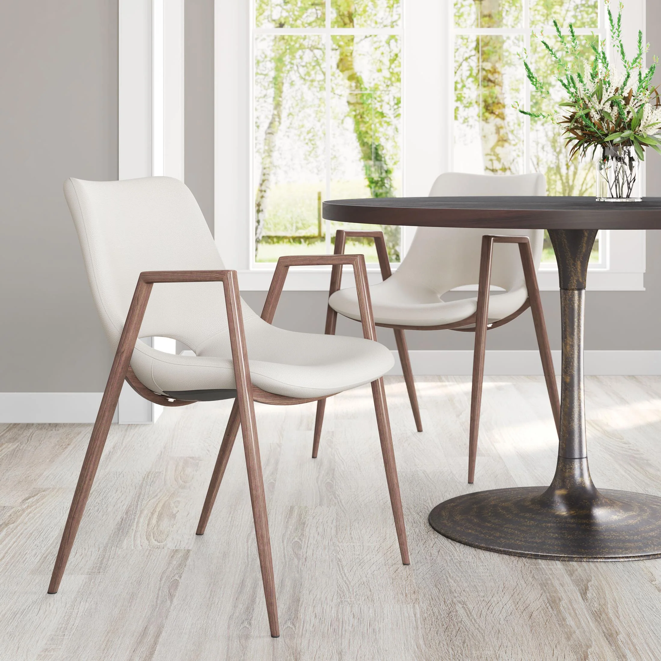 Desi Dining Chair (Set of 2) Beige & Walnut - Image 2