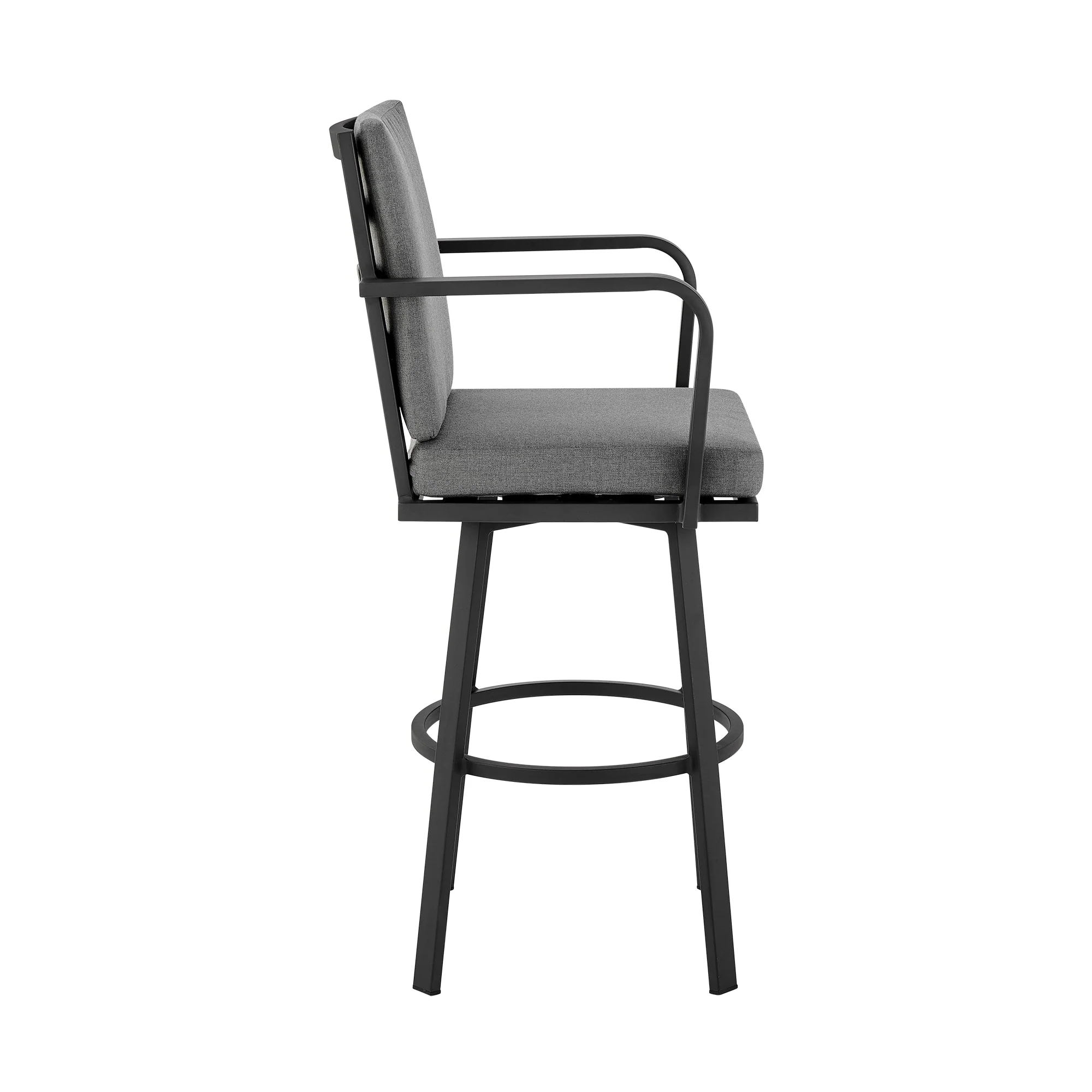 Don 30" Outdoor Patio Swivel Bar Stool in Black Aluminum with Grey Cushions - Image 4