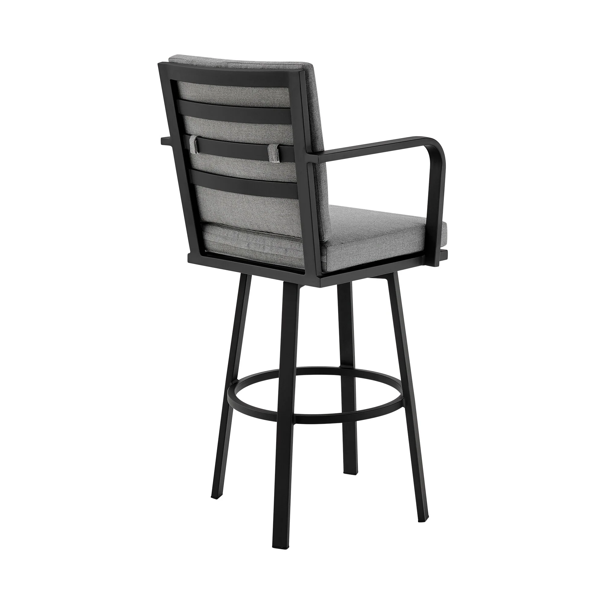 Don 30" Outdoor Patio Swivel Bar Stool in Black Aluminum with Grey Cushions - Image 5