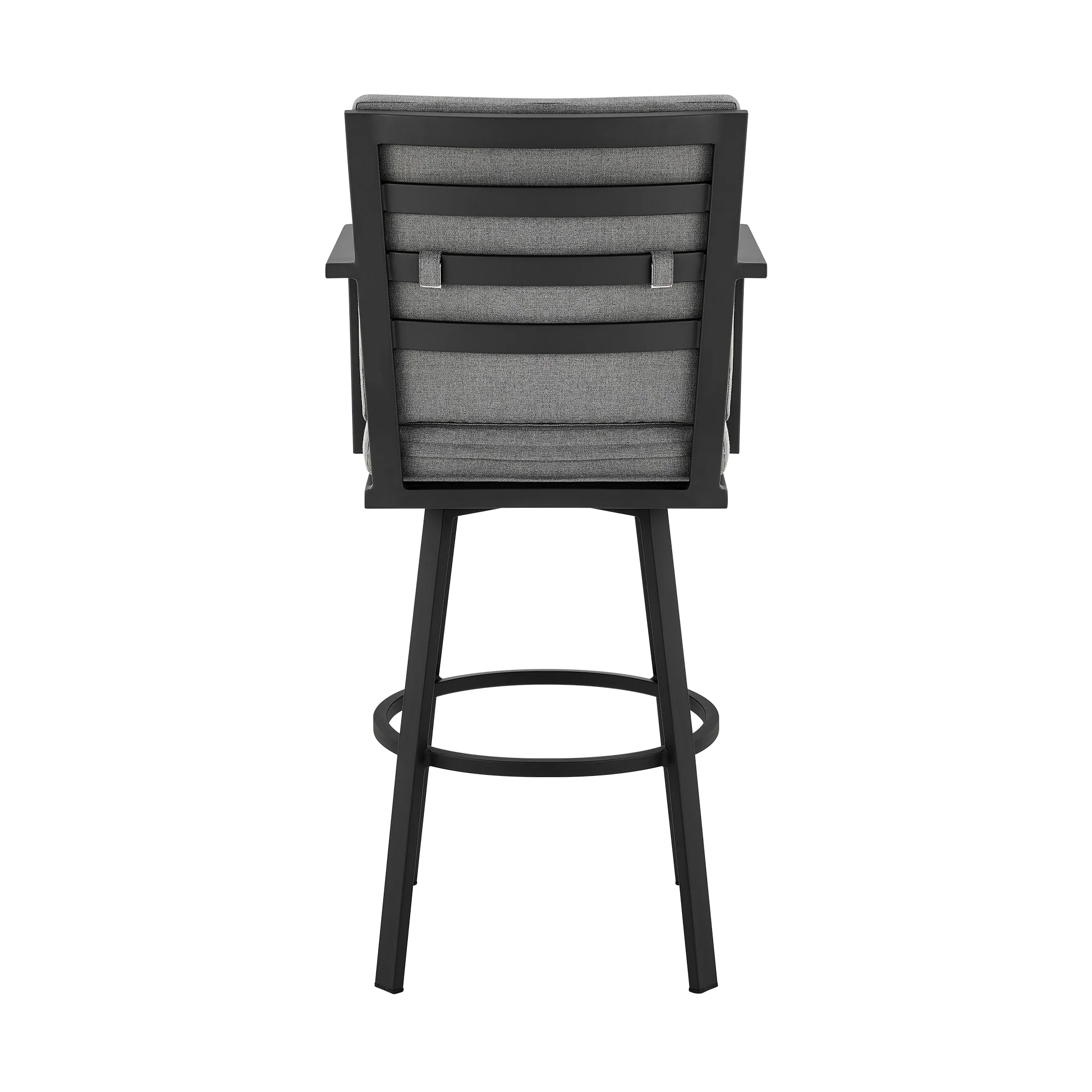 Don 30" Outdoor Patio Swivel Bar Stool in Black Aluminum with Grey Cushions - Image 6