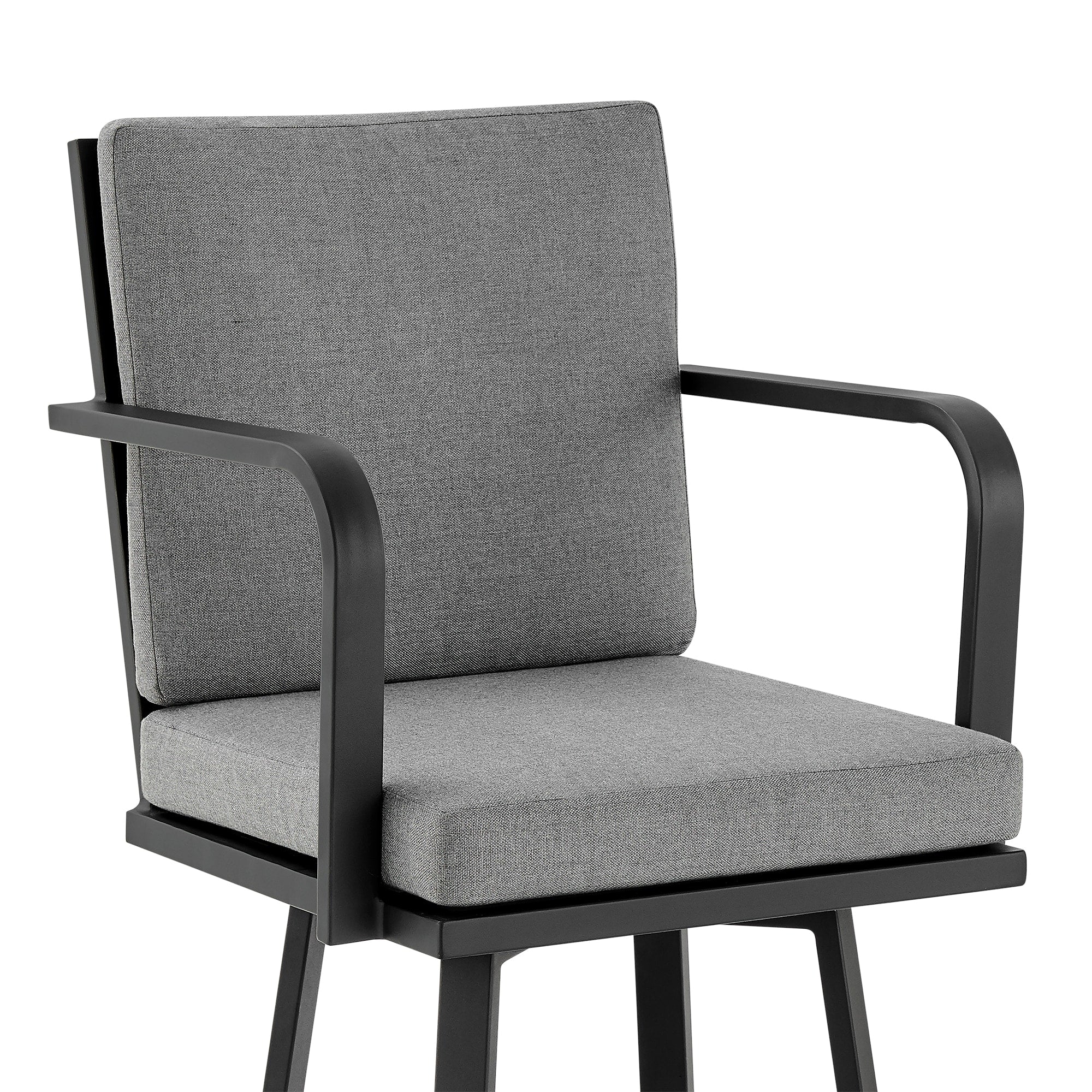 Don 30" Outdoor Patio Swivel Bar Stool in Black Aluminum with Grey Cushions - Image 7