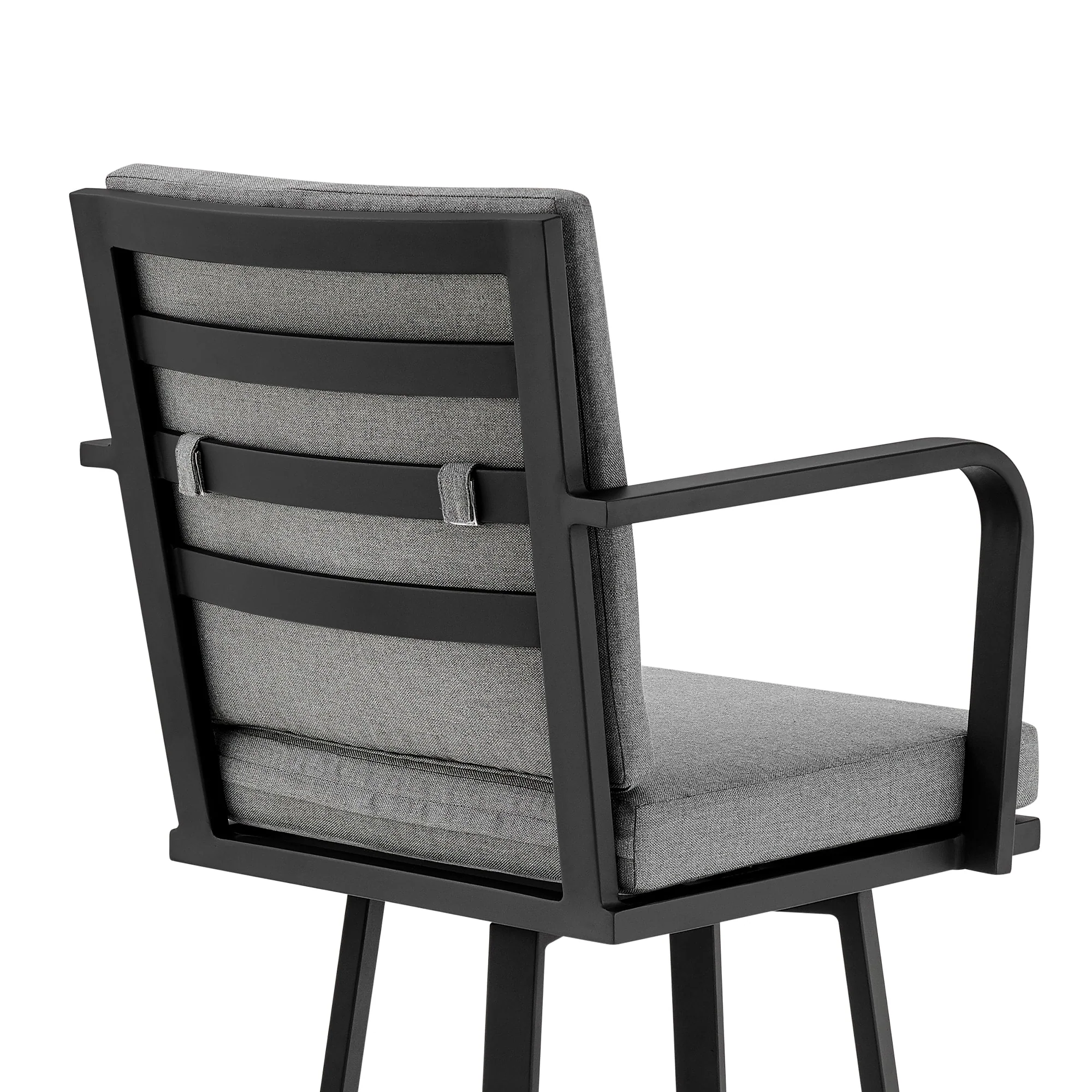 Don 30" Outdoor Patio Swivel Bar Stool in Black Aluminum with Grey Cushions - Image 8