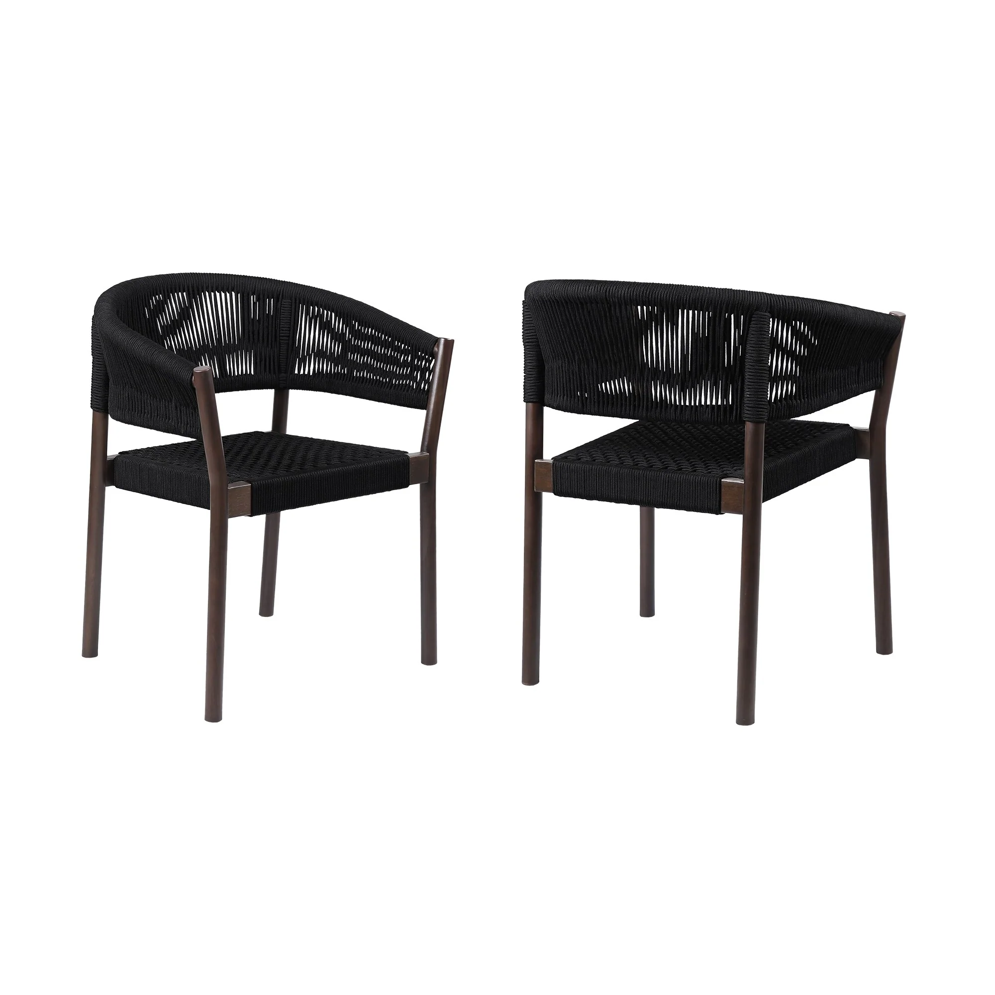 Doris Indoor Outdoor Dining Chair in Dark Eucalyptus Wood with Black Rope (Set of 2) - Image 2