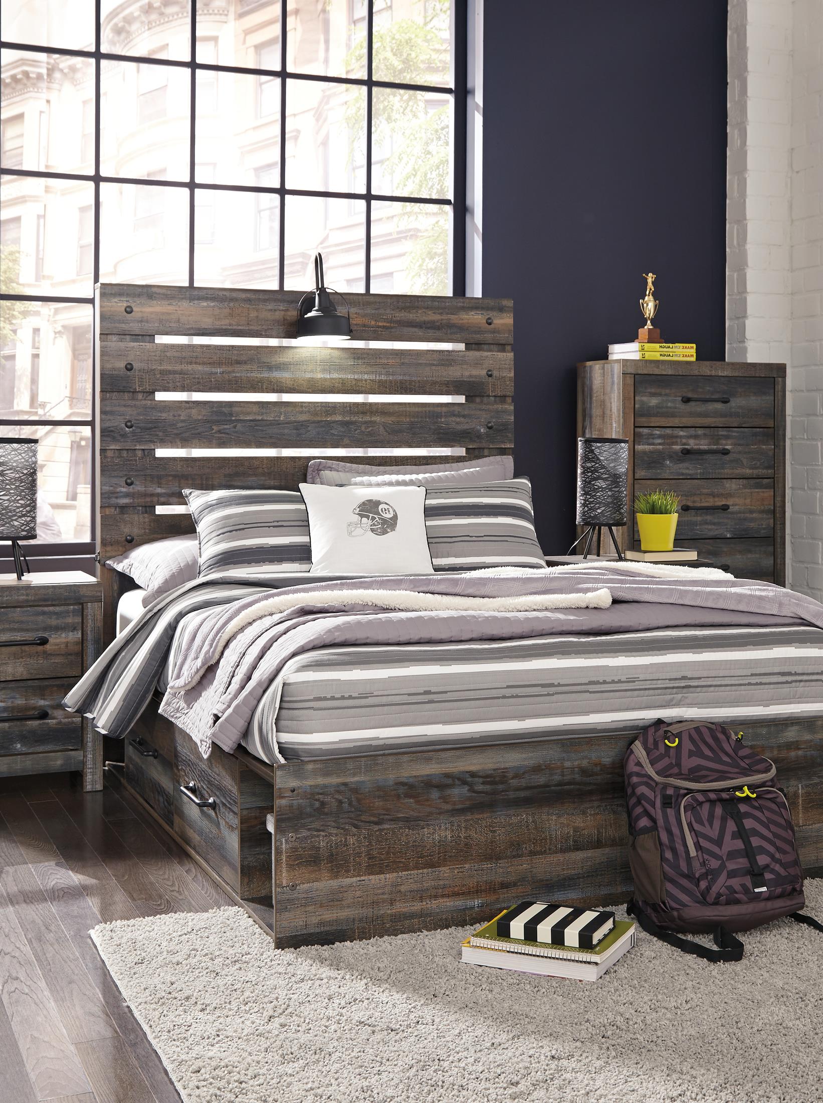 Drystan Full Panel Bed with 4 Storage Drawers and 4 Cubbies - Image 2