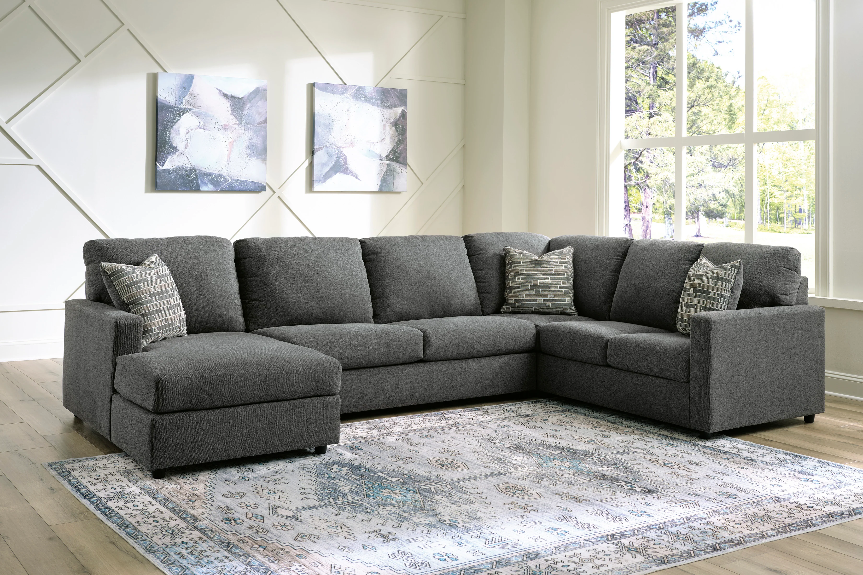 Edenfield 3-Piece Charcoal Sectional with Chaise - Image 2
