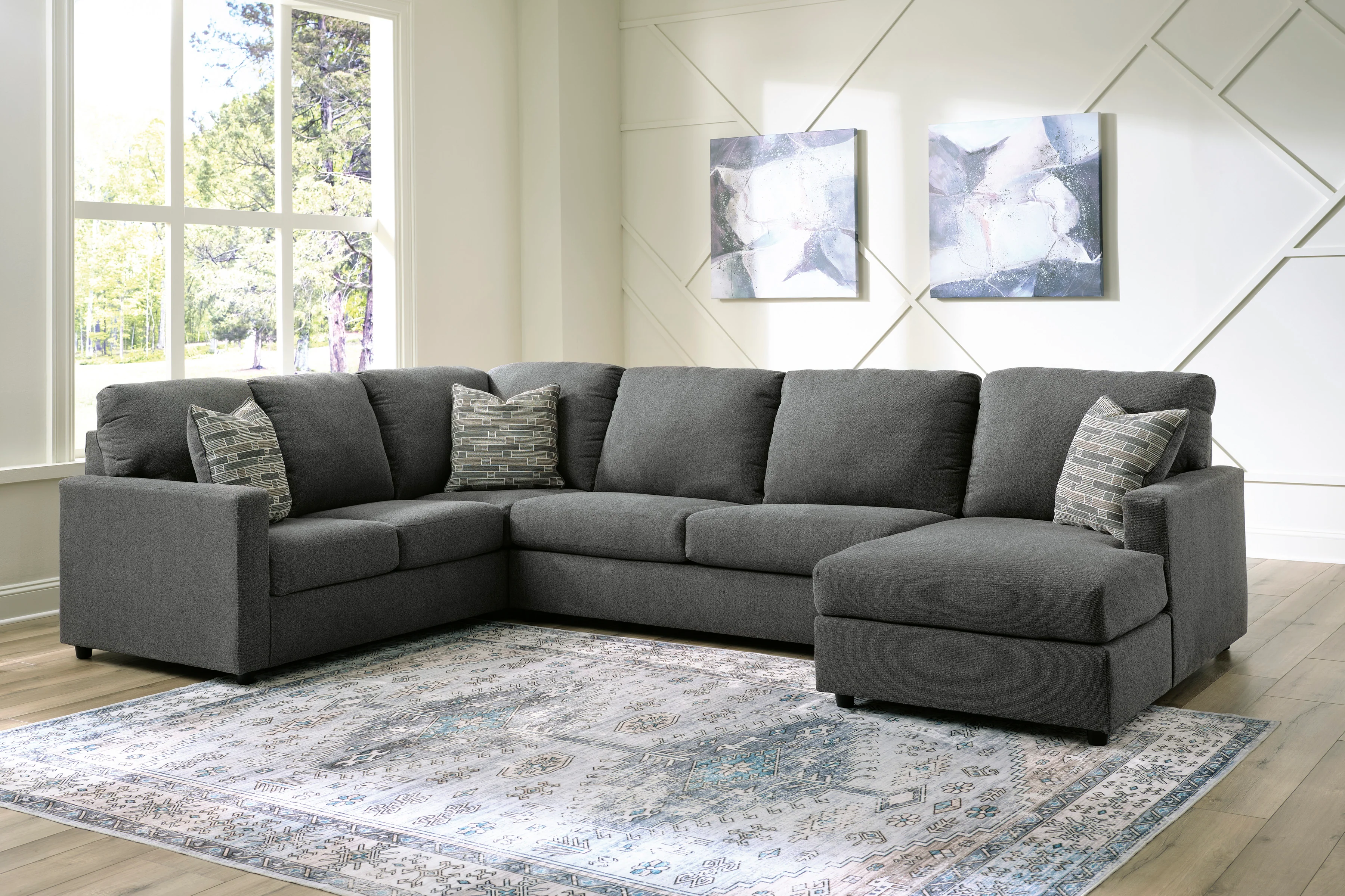 Edenfield 3-Piece Charcoal Sectional with Chaise - Image 4