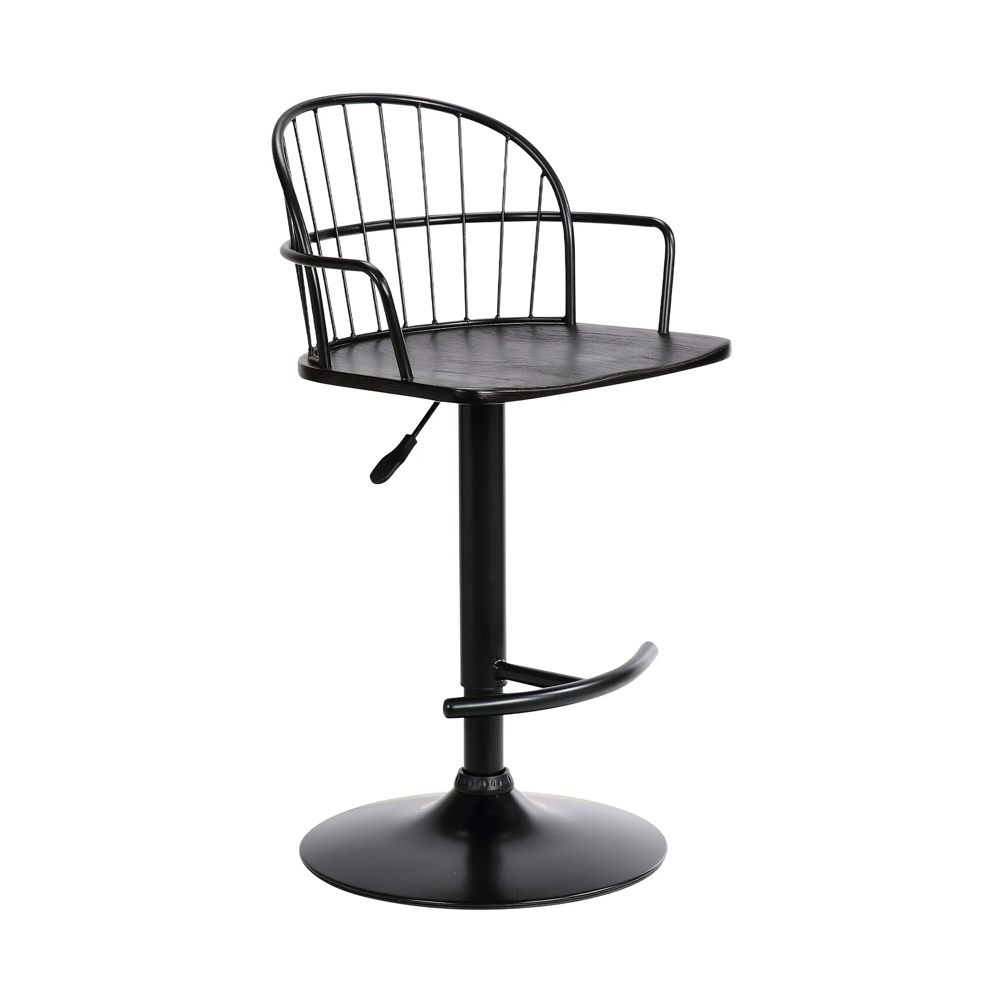 Edward Adjustable Black Wood and Metal Barstool - Image 2