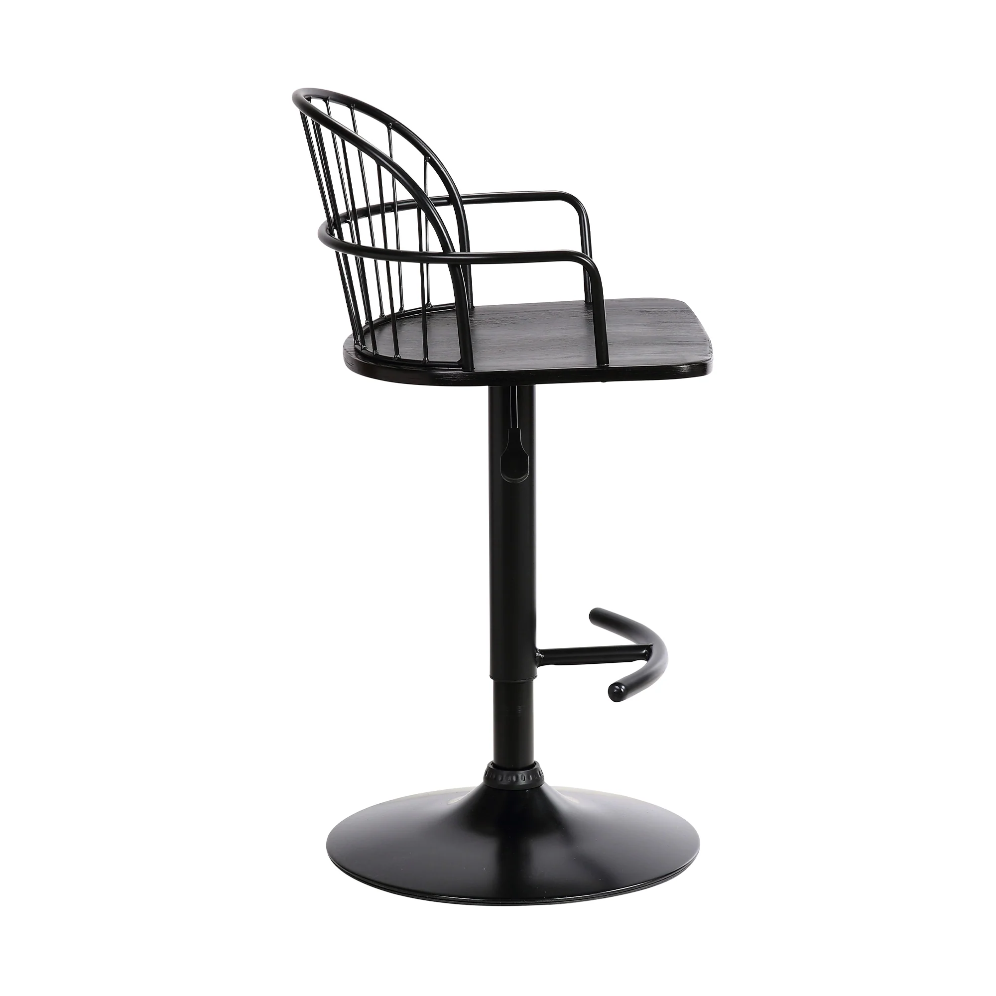 Edward Adjustable Black Wood and Metal Barstool - Image 3