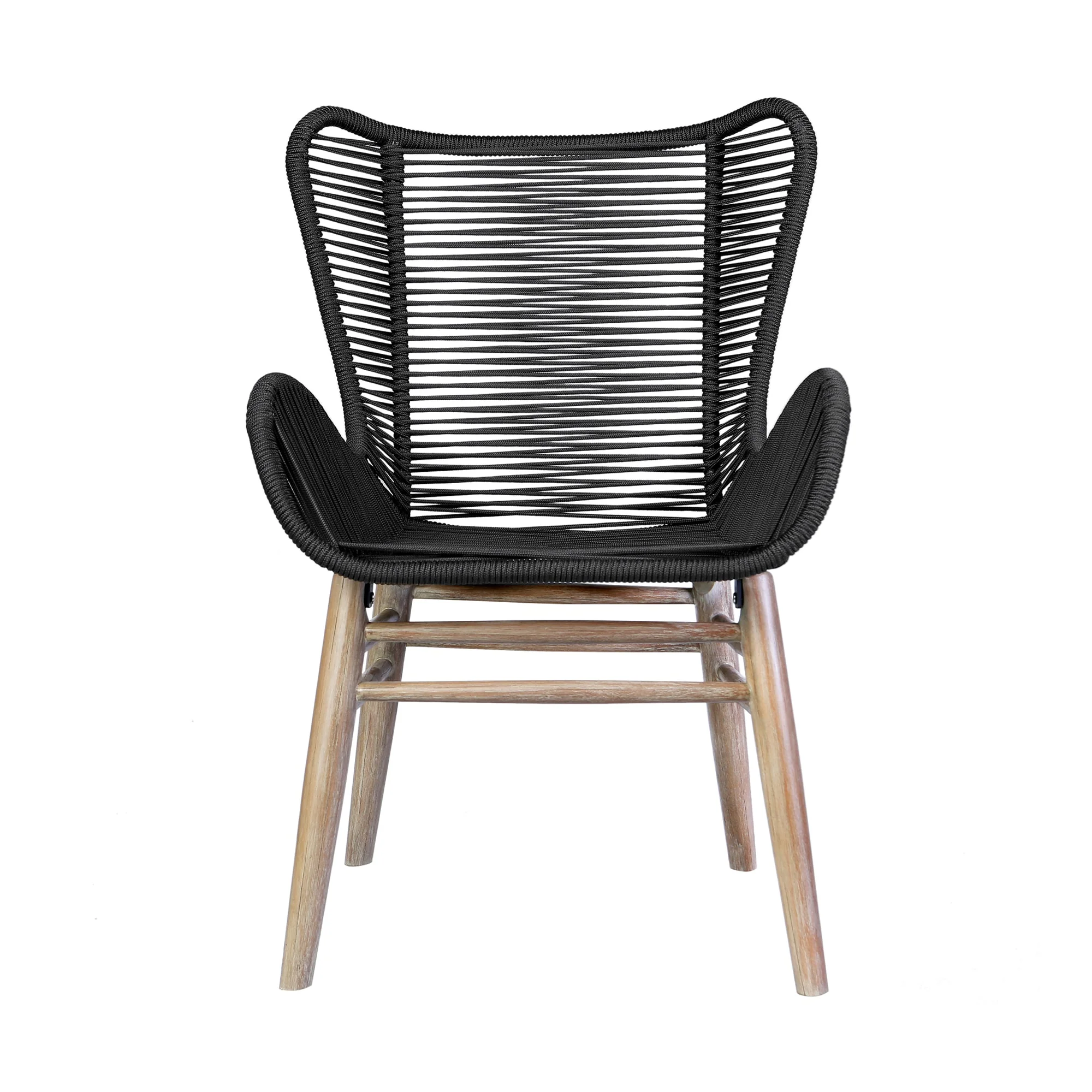 Fanny Outdoor Patio Dining Chair in Light Eucalyptus Wood and Charcoal Rope - Image 6