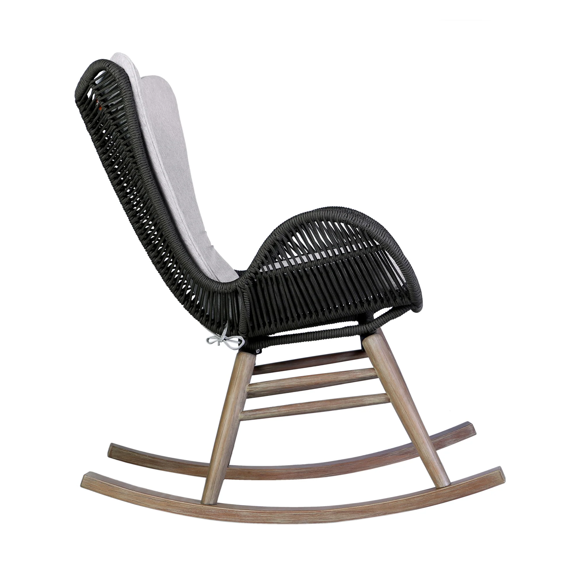 Fanny Outdoor Patio Rocking chair in Light Eucalyptus Wood and Charcoal Rope - Image 2