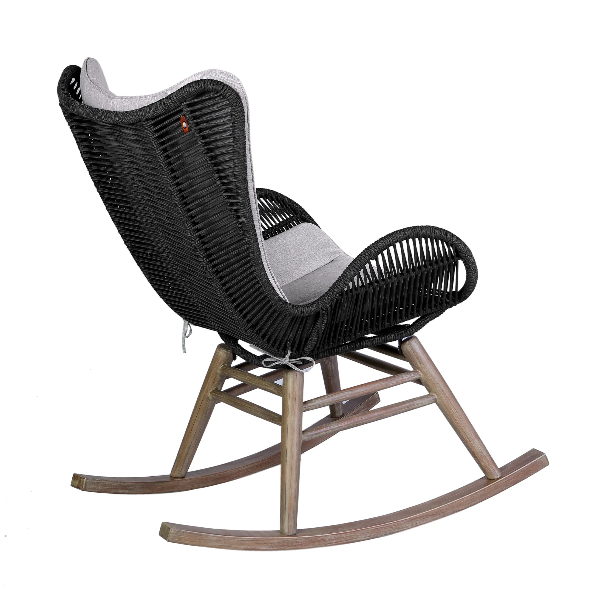 Fanny Outdoor Patio Rocking chair in Light Eucalyptus Wood and Charcoal Rope - Image 3